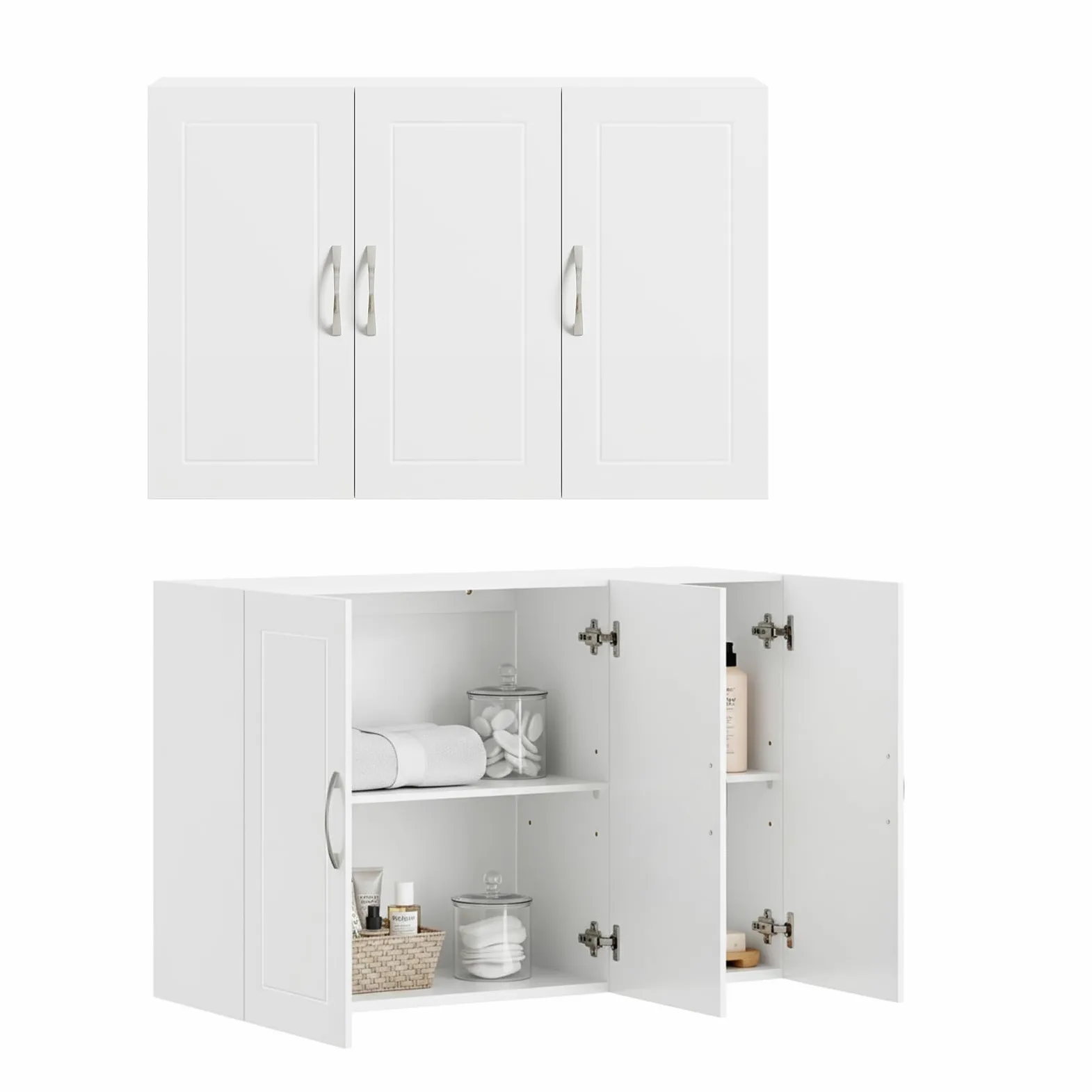 SoBuy Meuble Haut Cuisine avec 3 Portes & Étagères Réglables, Placard Cuisine Mural en MDF, Armoire Murale Cuisine pour Épices, Meuble Suspendu Cuisine, Charge 36kg, Blanc, 90x30x60cm, FRG231-L-W