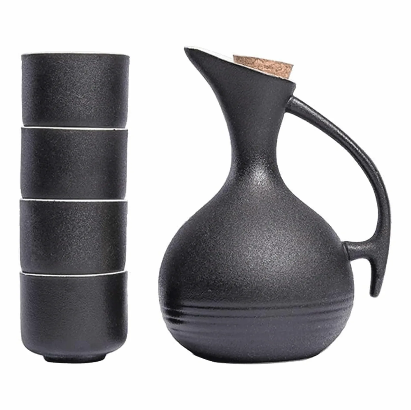 esmen Ensemble de Tasses à saké Japonais, 5 pièces, avec 1 Bouteille de Service à saké et 4 Tasses à saké, Tasses en céramique, Verres à vin artisanaux