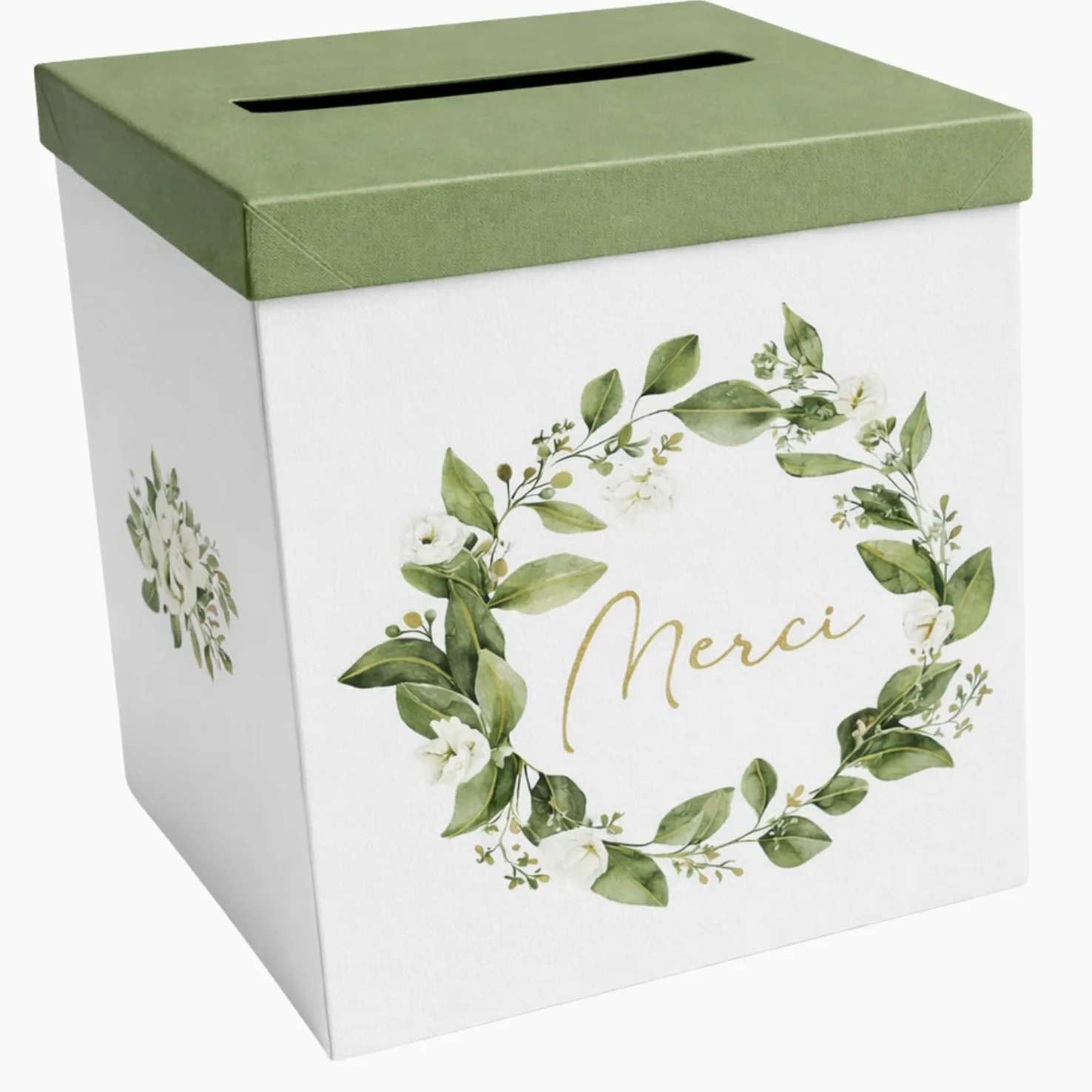 Pack Signature Vert et Or : 4 éléments (Urne Merci, Livre d’or, Stylo encre doré, Chevalet en bois) pour mariage, baptême, anniversaire, départ en retraite et toutes célébrations