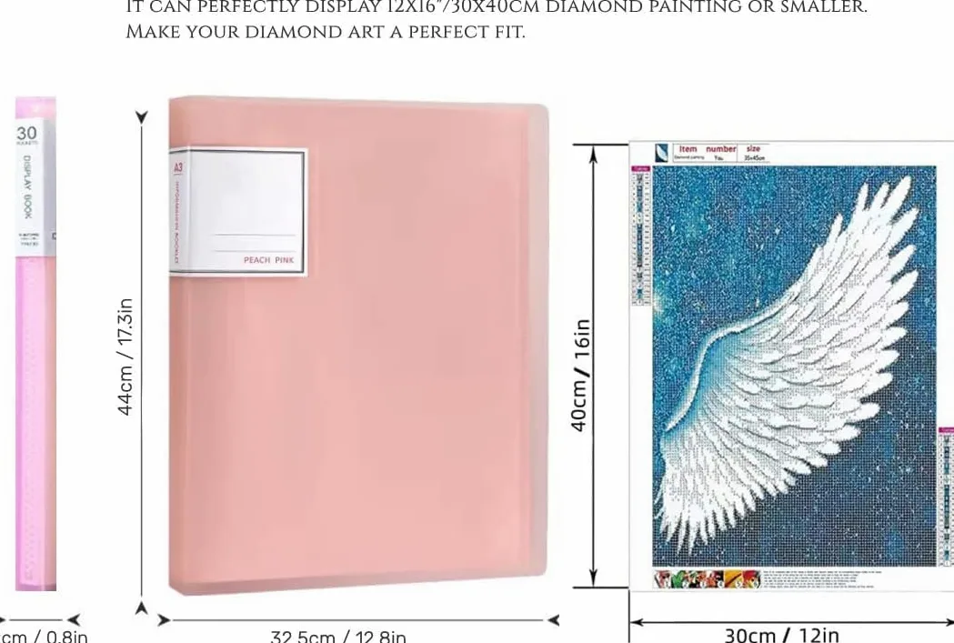 Diamond Painting Album peinture Classeur A2 pour diamants, 30 poches transparentes, 60 x 42 cm ou plus petit