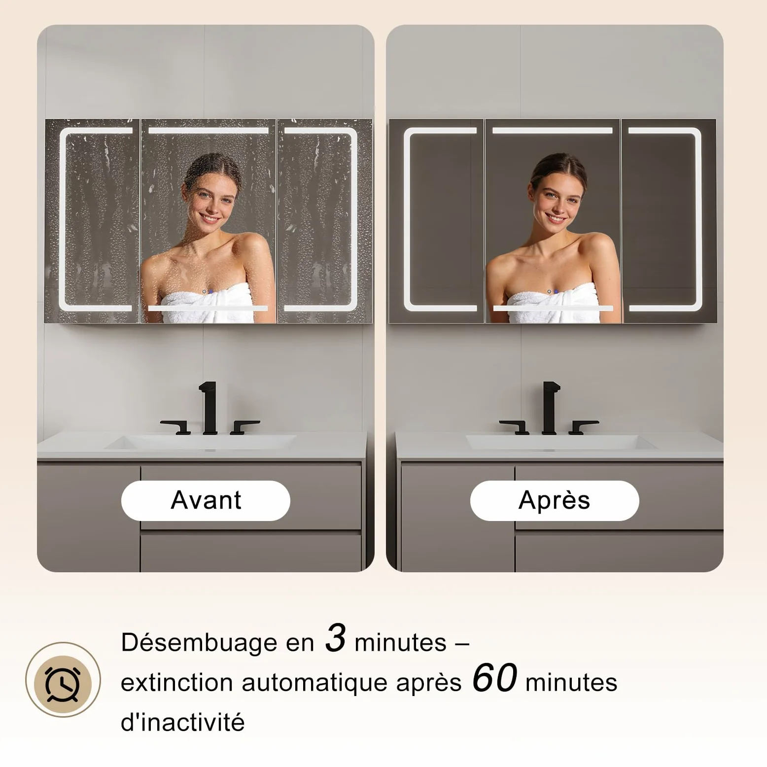 TRIUMPHKEY Armoire de Toilette avec Éclairage, 120 x 75 cm, Design Pliant 3 Panneaux, LED Dimmable, Charnières à Fermeture Douce, Anti-Buée, Prises Intégrées & USB, 5 Niveaux de Rangement