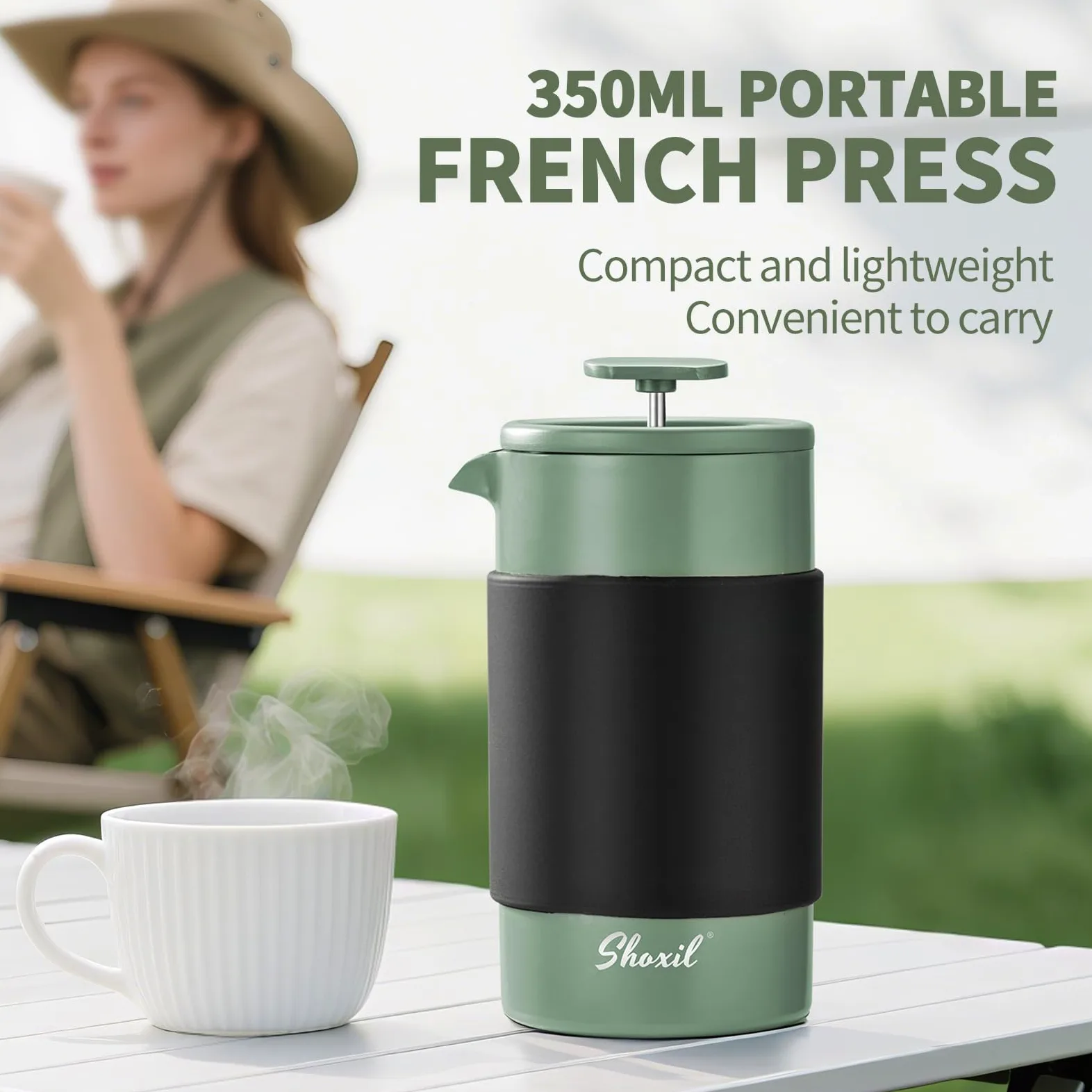 French Press Thermo – 350ml Stainless Steel Coffee Press, 2 Cup Cafetiere for Ground Coffee, Portable French Press