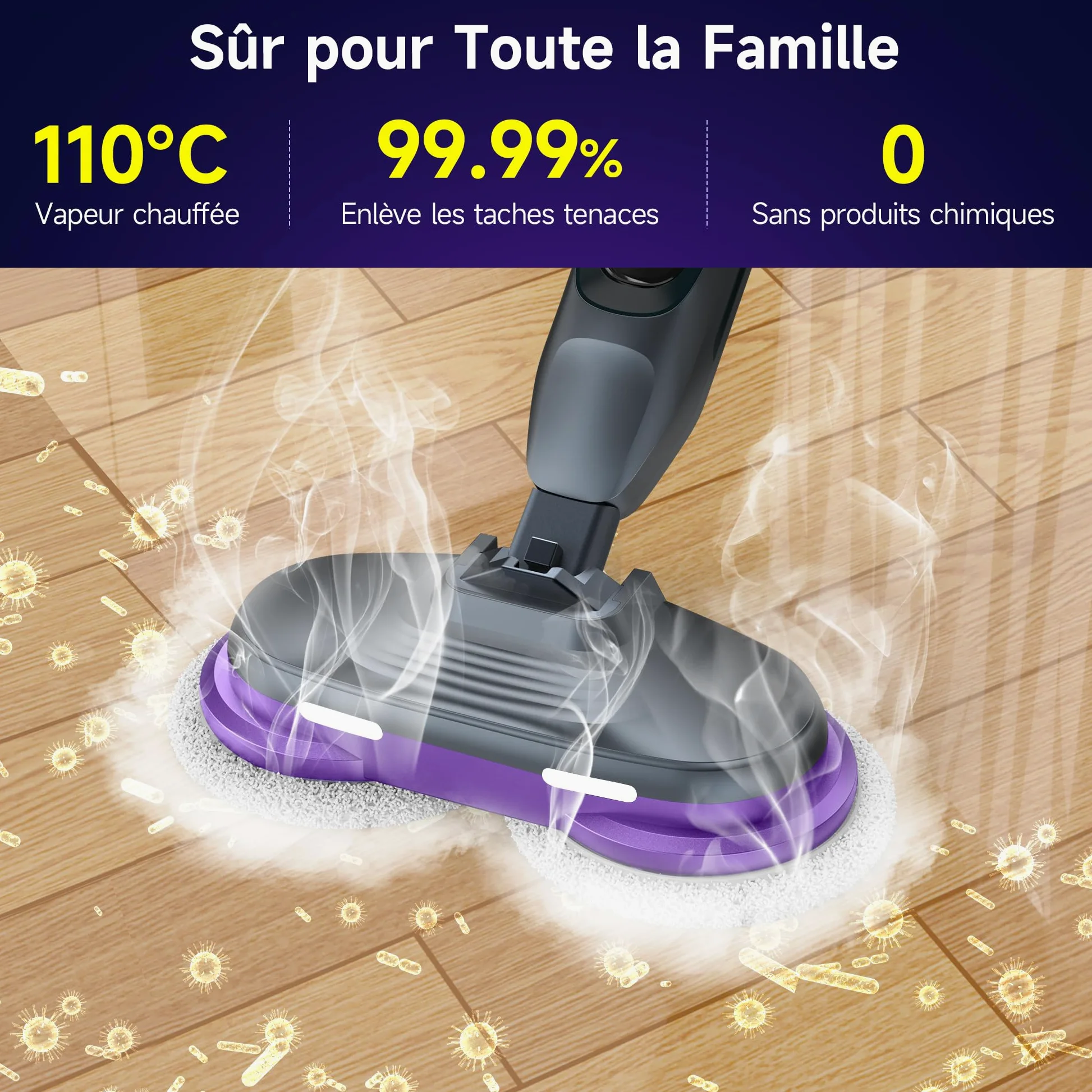 Nettoyeur Vapeur 3 Bars AlfaBot F2 | Élimine 99,9% des Bactéries Sans Produits Chimiques | Pour Sols Durs (Parquet, Carrelage) | Chauffage Express 30s