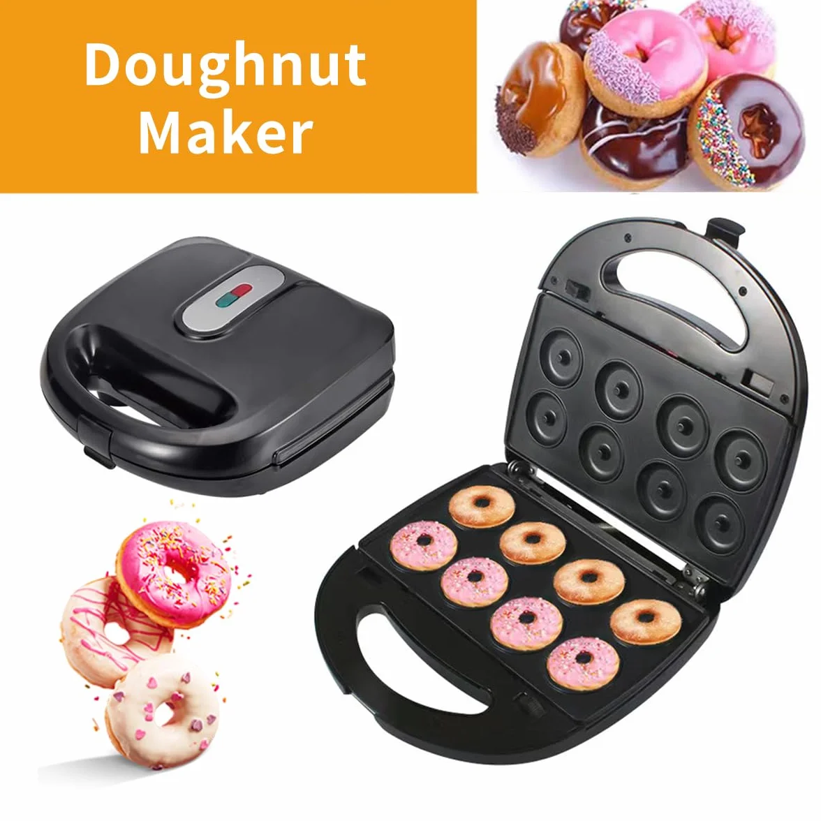 Donut Maker 3 en 1 gaufre électrique sandwich machine panini Press grill iron set avec 3 interchangeables amovibles feuilles antiadhésives