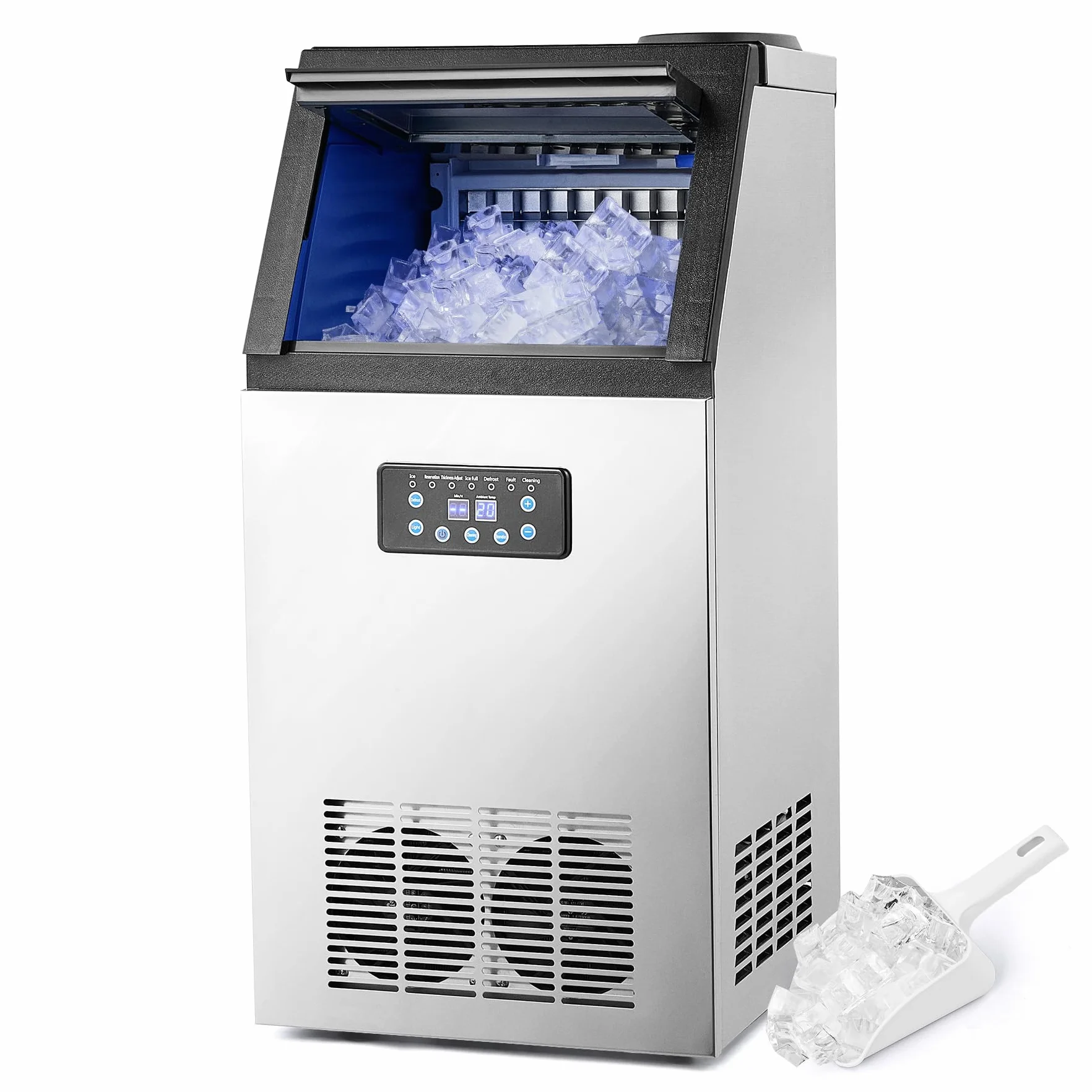 CREWORKS Machine à Glaçons Commerciale 480W 73kg/24h Ice Maker Professionnel 45 Pièces Écran LCD Storage de 10kg pour Maison Bureau Restaurant Bar Café