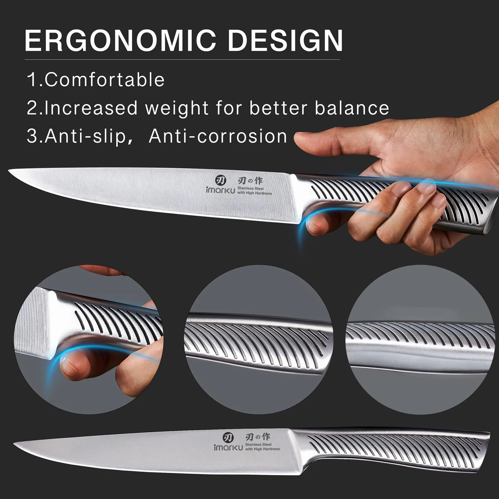 imarku Couteau Cuisine Professionnel, Set de 14 Couteaux de Cuisine en Acier Inoxydable, Bloc à Couteaux avec Aiguisoir, Poignée Ergonomique, Cadeau Fête des Pères