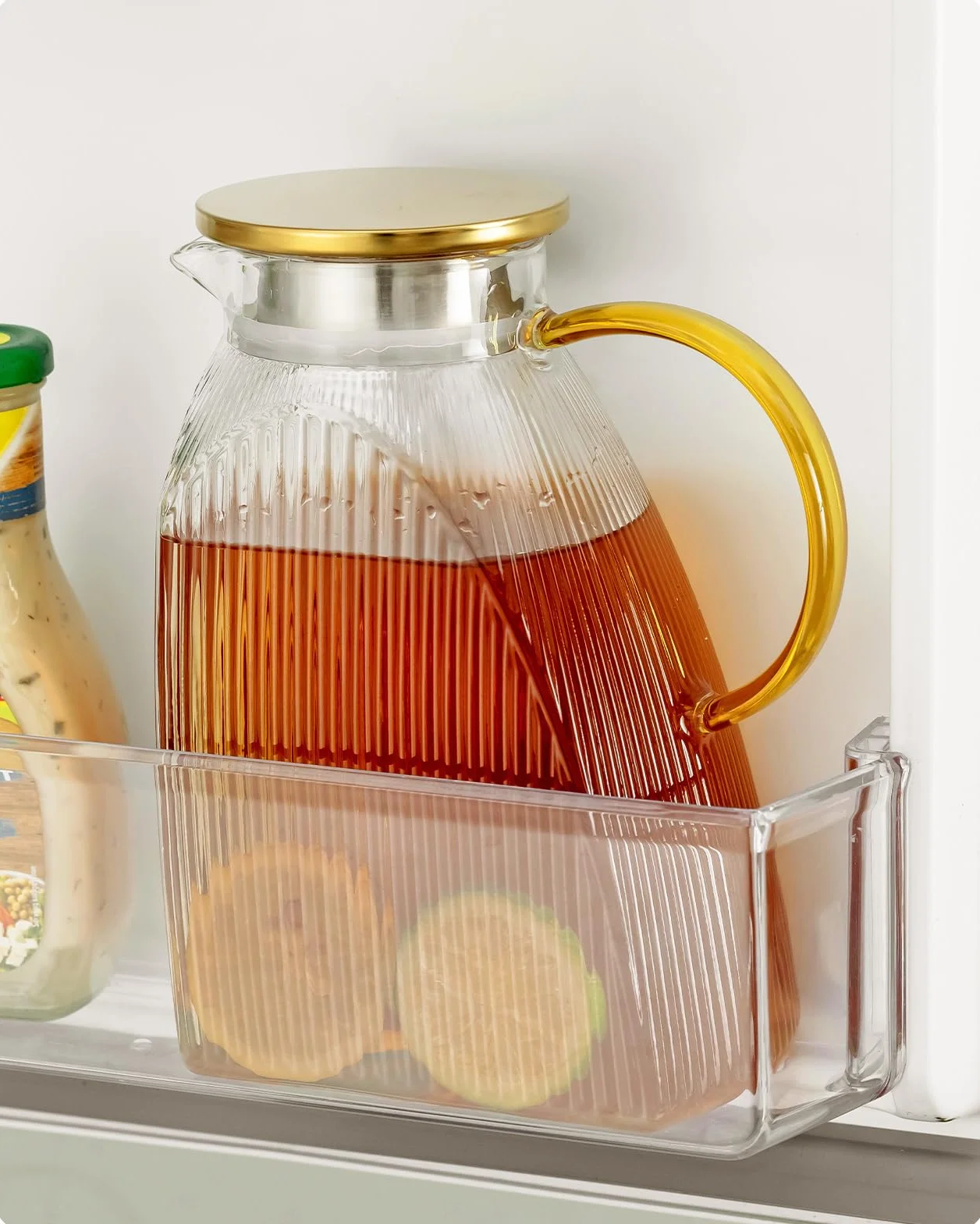 Baffect Carafe à eau pour porte de réfrigérateur, 1,8 l, en verre borosilicate avec couvercle en acier inoxydable, carafe pour boissons chaudes ou froides faites maison