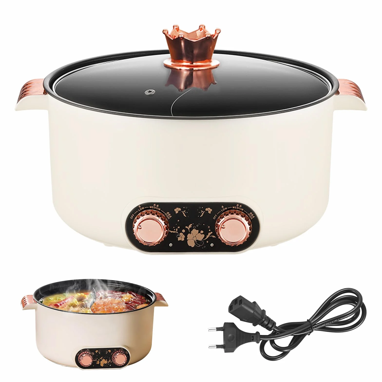 Appareil a Fondue, Fondue Chinoise 5 L à avec Compartiments Rechaud Electrique Pot 1 350 W avec 3 Réglages de Puissance pour Cuire des Fondues Préparer des Soupes Faire Bouillir des Nouilles