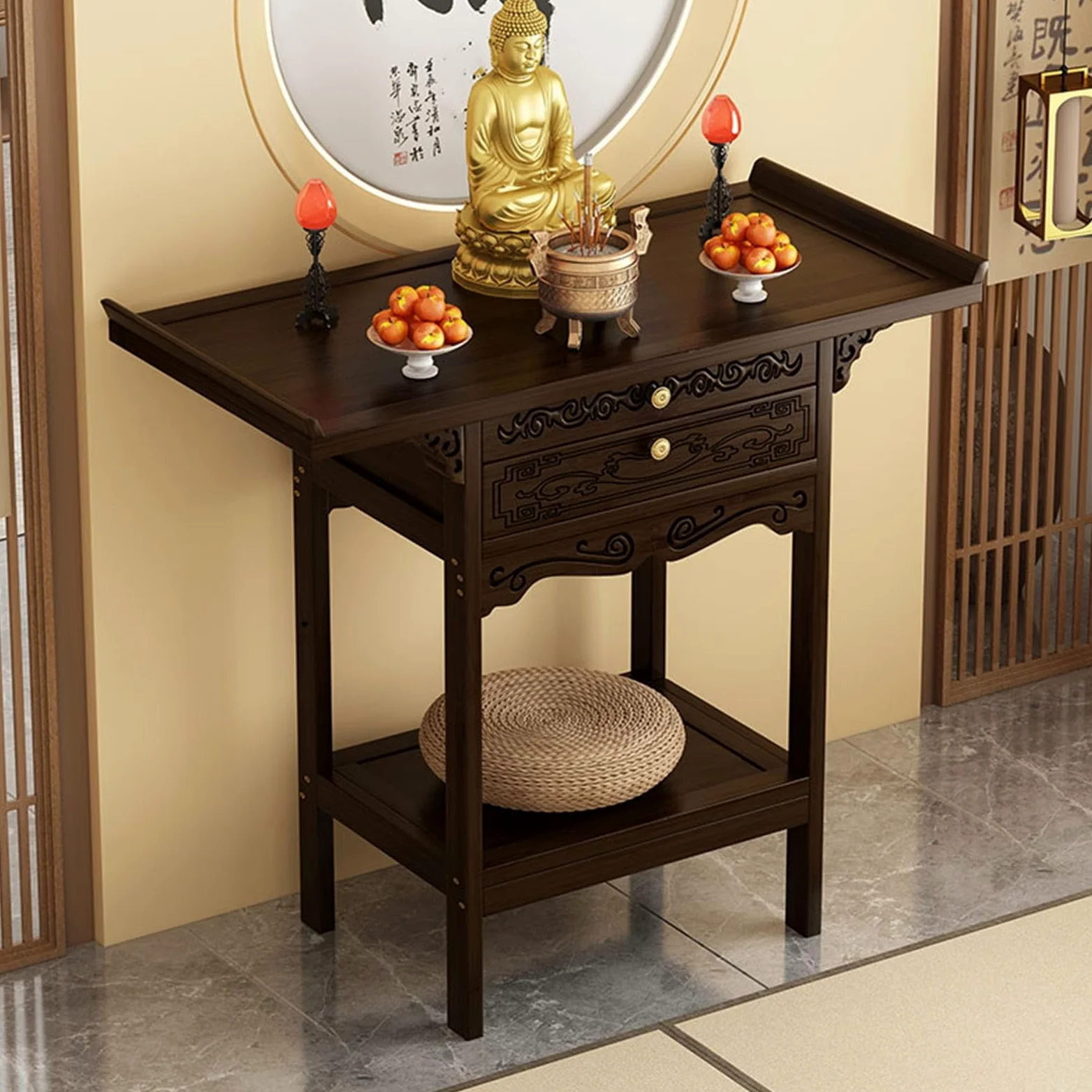Table D'autel Personnelle, Meubelen D'autel, Table D'Autel Bouddhiste, Armoire D'Autel avec Un Grand Bureau, des tiroirs rétractables, pour Les Bougies, L'Encens, Les Plantes(50*33cm/19.7*13in)
