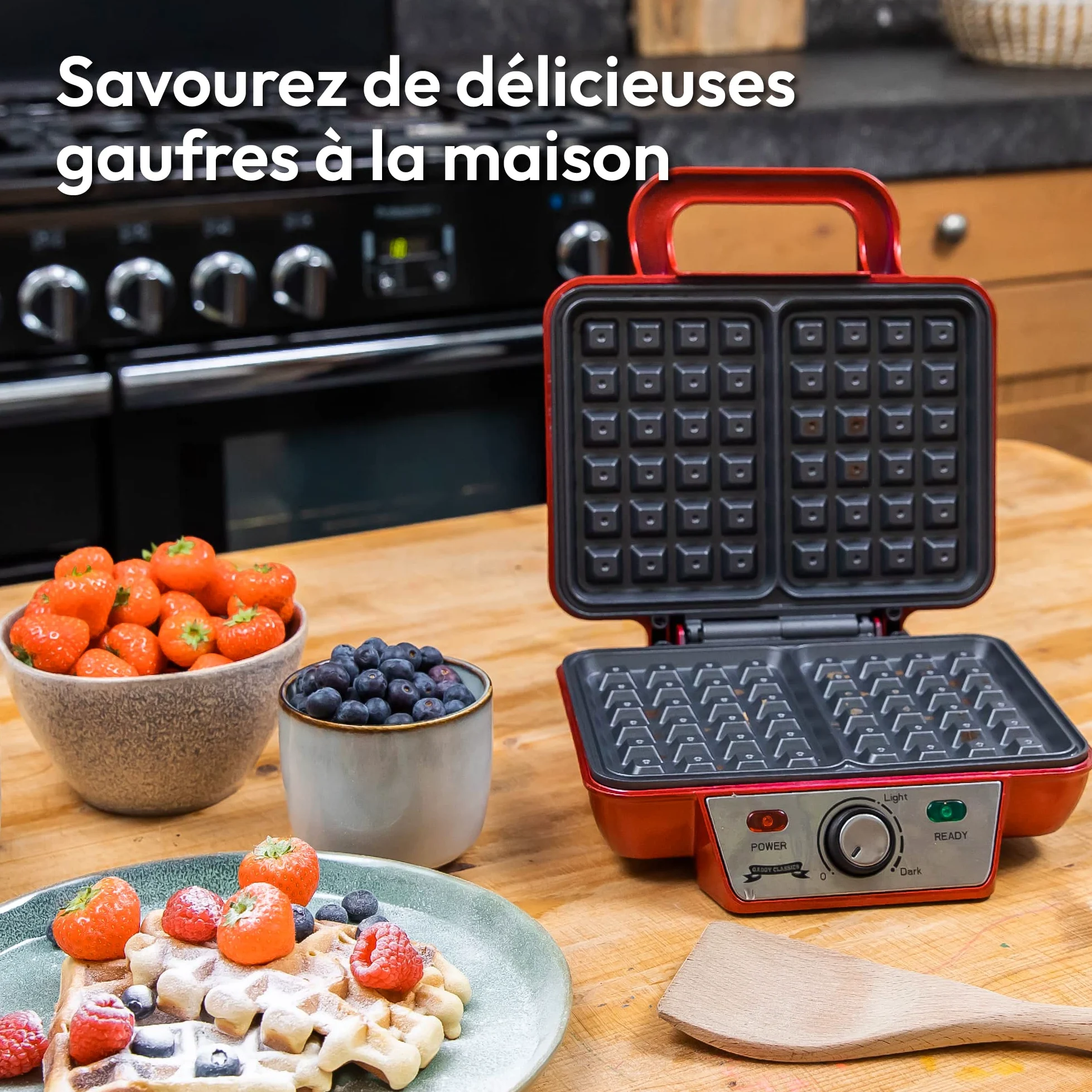 Gadgy® Gaufrier Belge 1000W – Appareil à Gaufres Antiadhésif 23x16,8 cm – Température Réglable, Indicateur LED, Poignée Isolée – Idéal pour Desserts et Fêtes