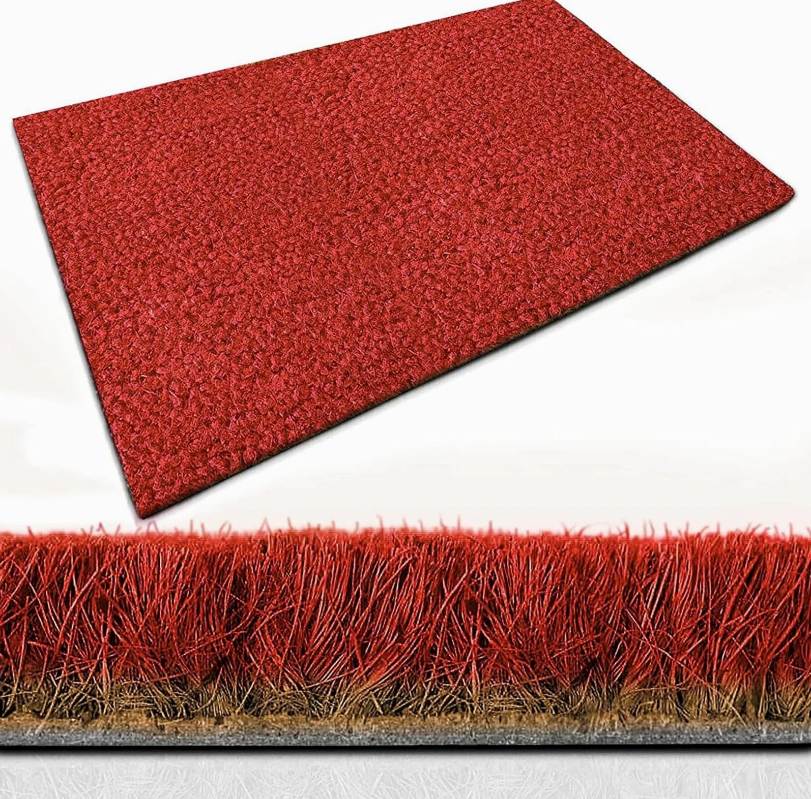 casa pura Paillasson d'entrée en Fibre de Coco Premium, Antidérapant, Tapis d'entrée Usage intensif, Tapis pour l'entrée Absorbant, Dense Velours Résistant (23 mm, 100 x 100 cm, Rouge)