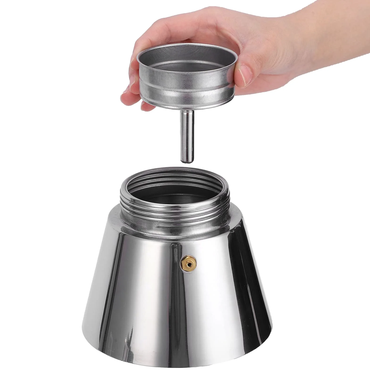 Cafetière à percolateur électrique, 480W 300ML Machine à café en acier inoxydable à arrêt automatique Percolateur à café détachable avec boîte à poudre de café à petit trou, poignée isolante