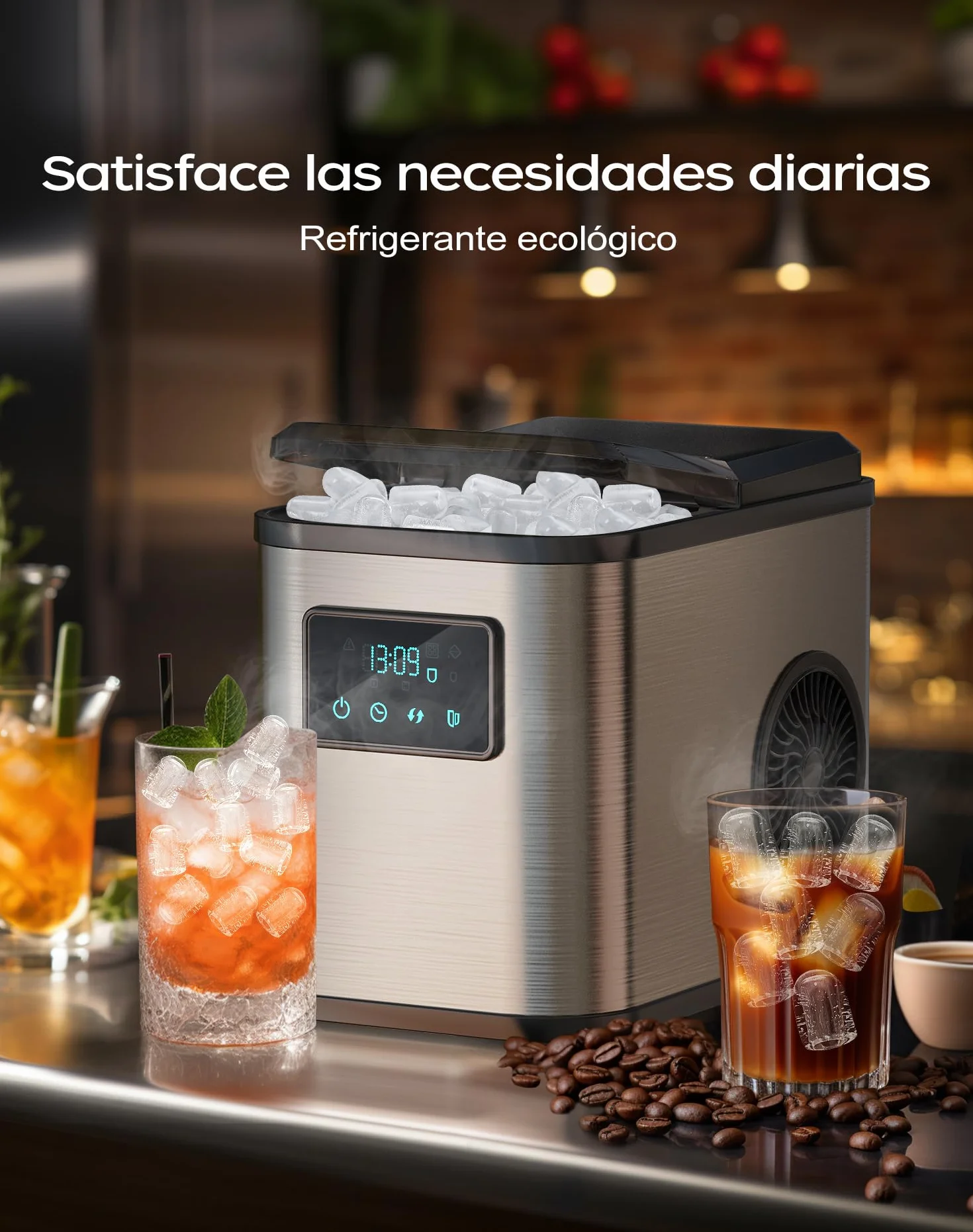 Machine a glacons Acier inoxydable machine a glace machine a glacon avec écran LED et fonction de nettoyage 2 tailles de glaçons 2 litres pour la cuisine le bureau le bar et les fêtes