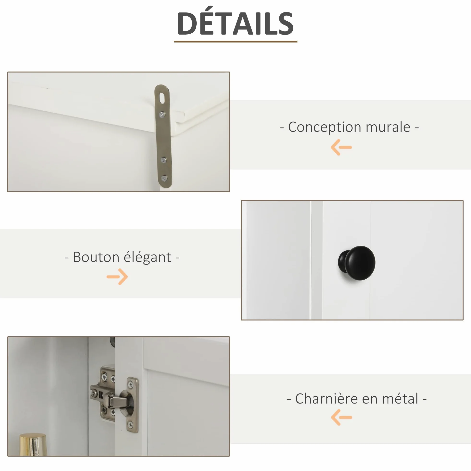 HOMCOM Armoire Murale de Salle de Bain Meuble Suspendu WC Placard 1 Porte 3 niches dim. 53L x 14,5l x 50,5H cm en Bois Blanc