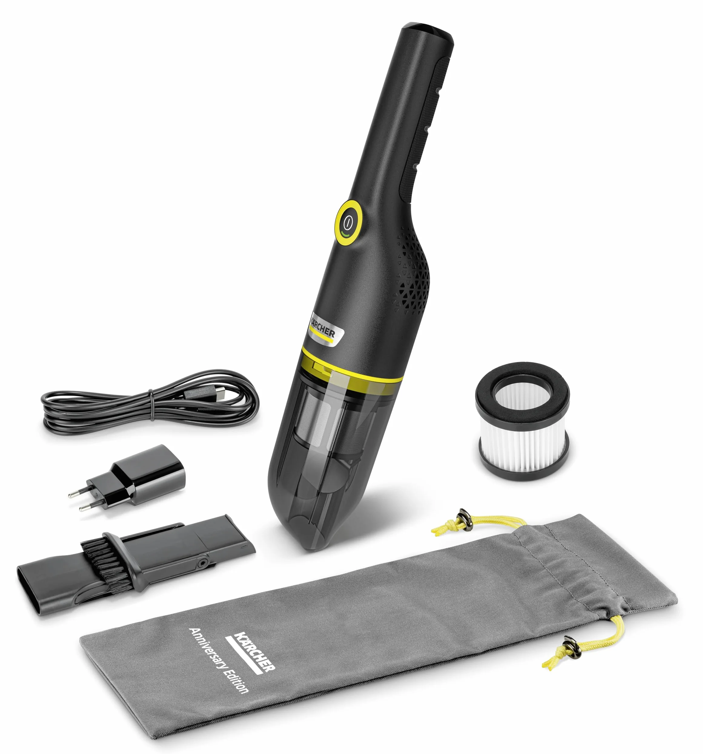 Kärcher Aspirateur à main sans fil CVH Anniversary Edition, aspirateur à main compact et léger pour une utilisation rapide avec 20 minutes d'autonomie, filtre HEPA, fonction de charge USB-C