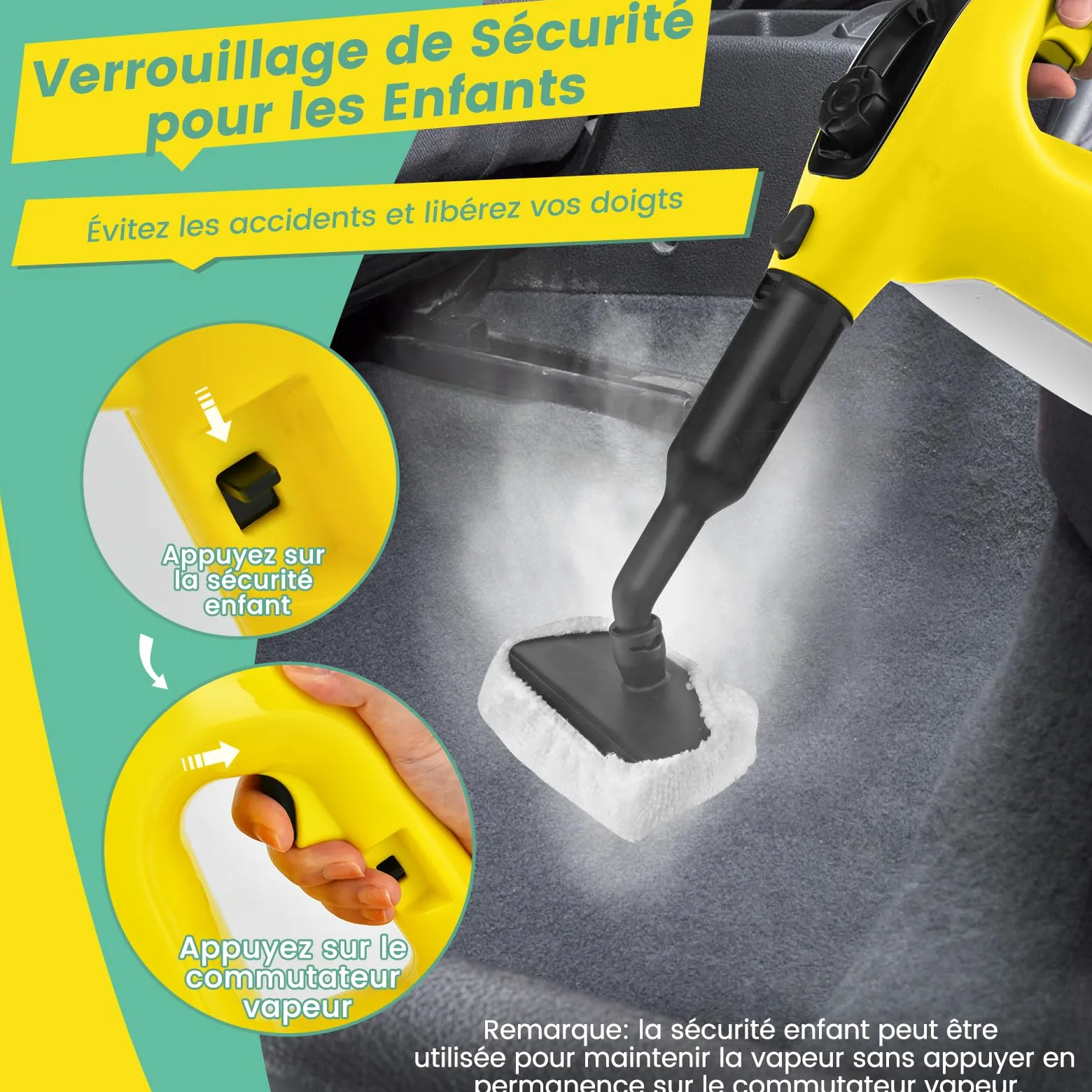 COSTWAY Nettoyeur Vapeur Portatif 1400W avec 14 Accessoires, Balai Vapeur Durée d'Utilisation Illimitée Réservoir d'Eau 400 ml, Nettoyant Vapeur pour Canapé Vitre Plancher Tapis Rideaux (Jaune)