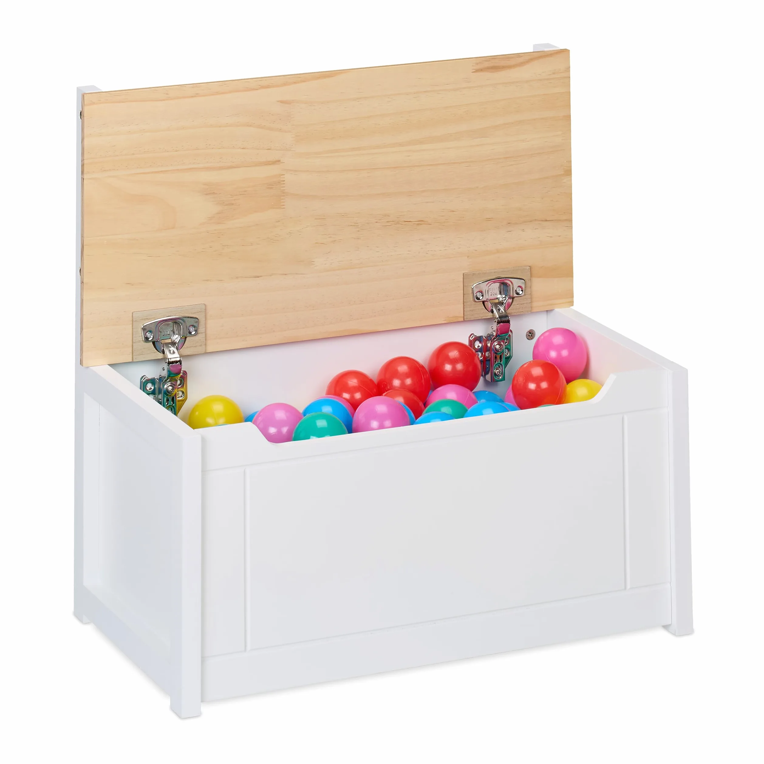 Relaxdays Banc de Rangement pour Votre Enfant, Couvercle Pratique, H x L x P : 55 x 57 x 31 cm, Blanc et Nature
