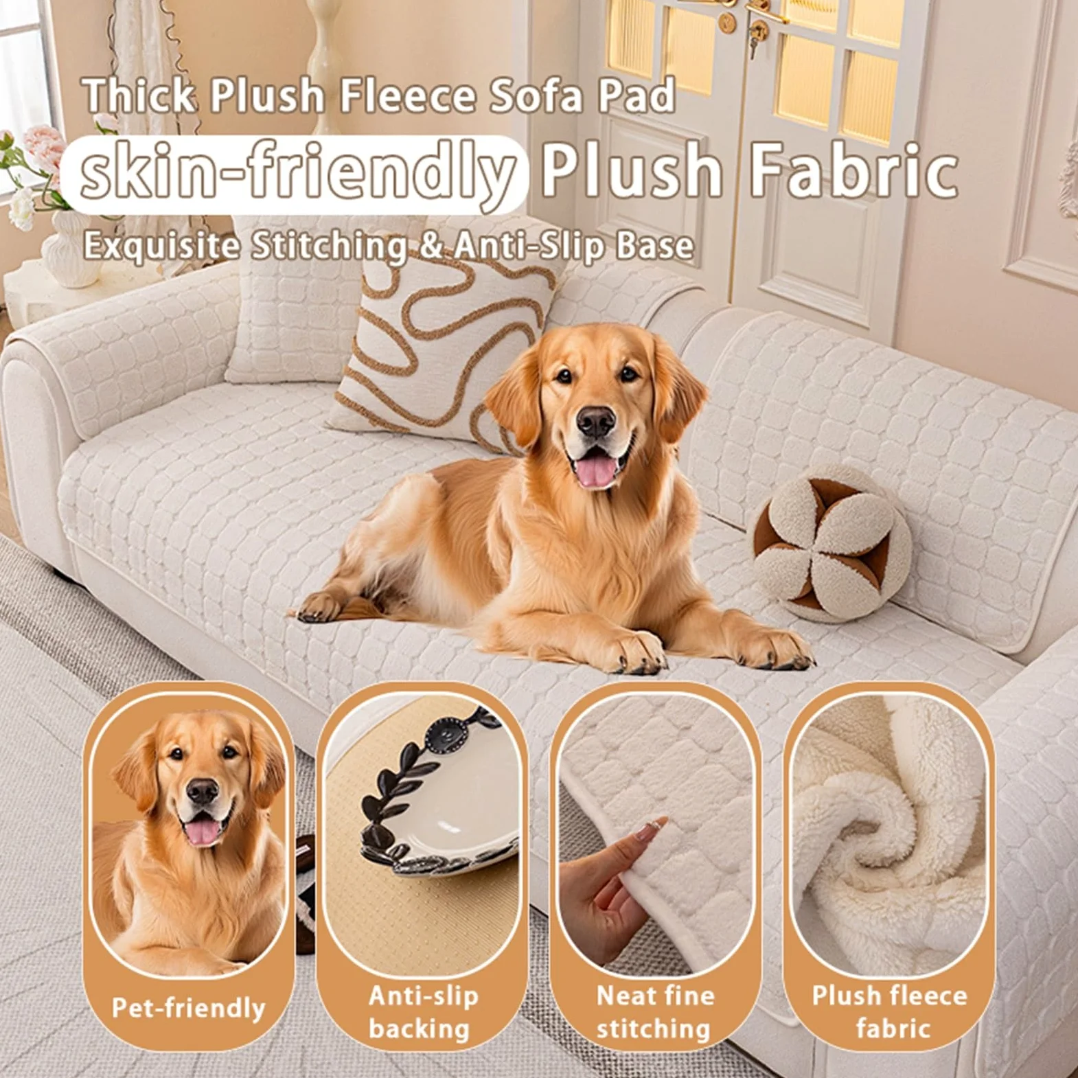 Générique Housse de Canapé Épaisse for Chiens, for Animaux de Compagnie | Coussinets pelucheux en velours côtelé doux, adaptés aux animaux de compagnie, 2 3 4 places(Light grey,110x240cm)