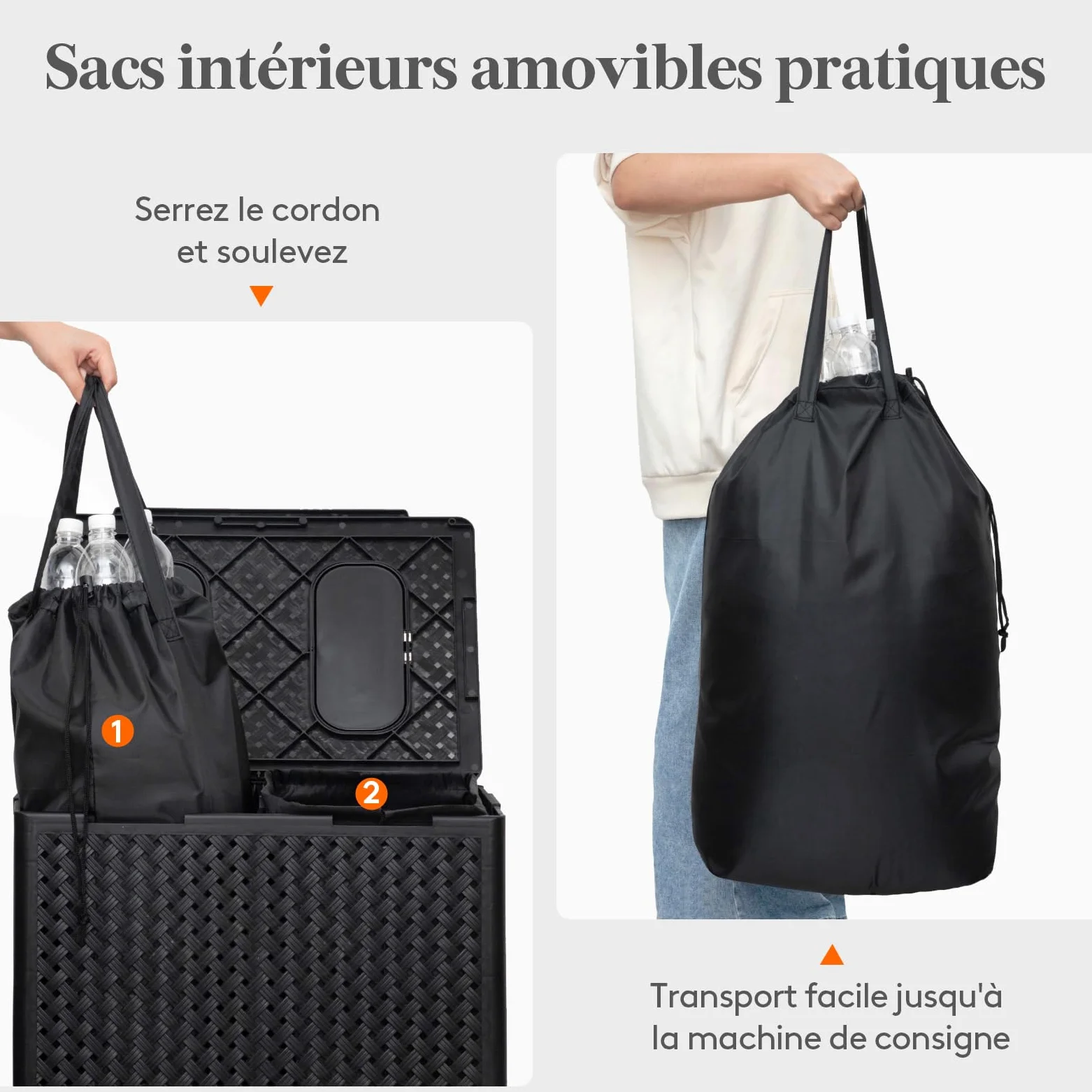 Lifewit Poubelle Recyclage 110 L, Collecteur de Bouteilles 2 Compartiments avec Couvercle et 2 Ouvertures, Poubelle Tri Selectif avec 2 Sacs Amovibles pour Plastique, Verre, Canettes, Noir