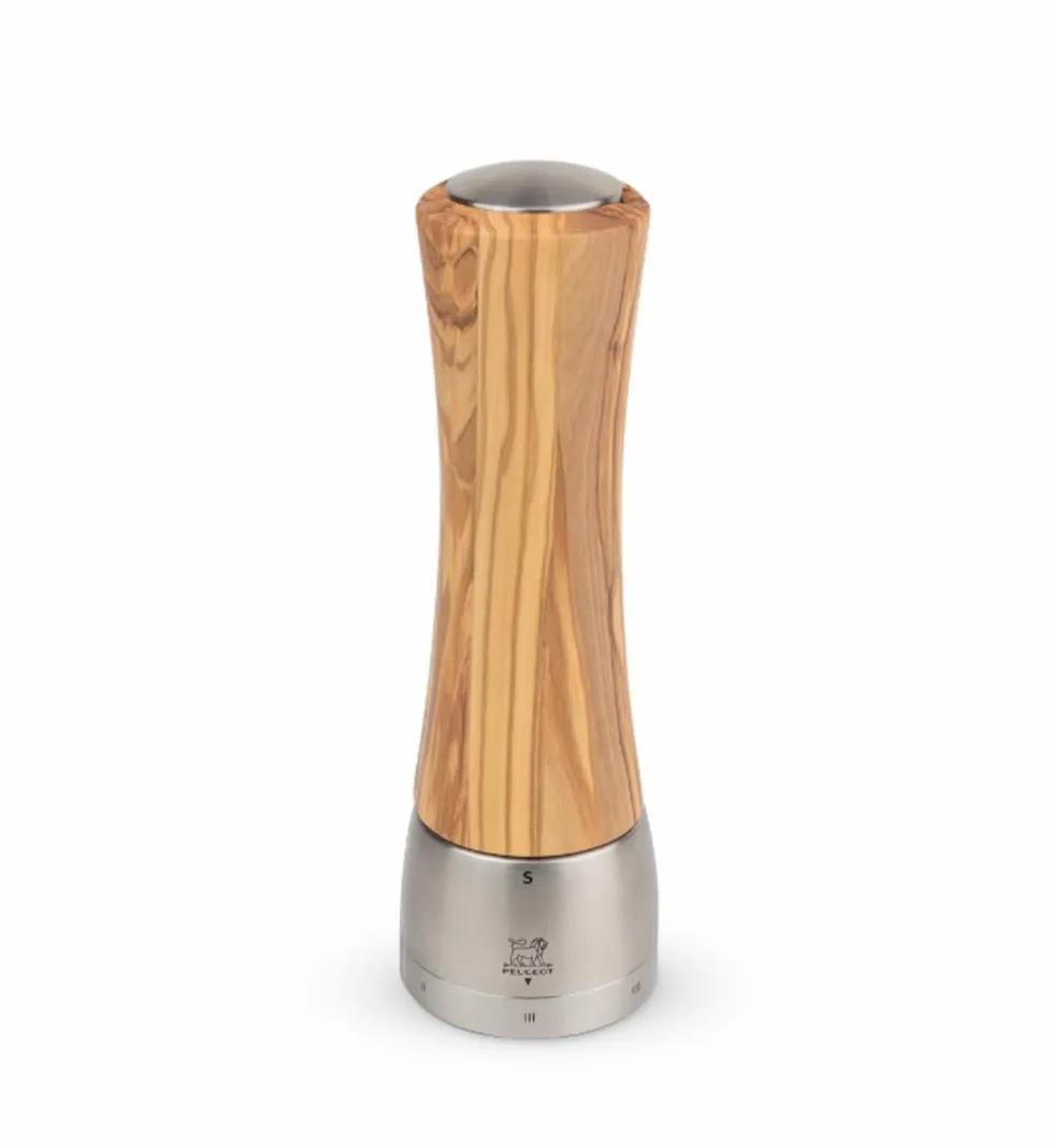 PEUGEOT - Moulin à Sel Madras u'Select 21 cm - 6 Réglages de Moutures Prédéfinies - Innovation Sel Glace, Mécanisme Zirlion - En Bois d'Olivier Labellisé PEFC et Inox - Fabrication Française