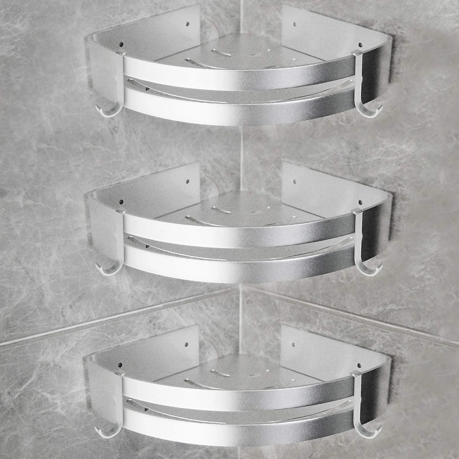 Yorbay Lot de 3 Etagères de Douche en Aluminium avec Crochets sans Perçage Etagère d’Angle de Douche