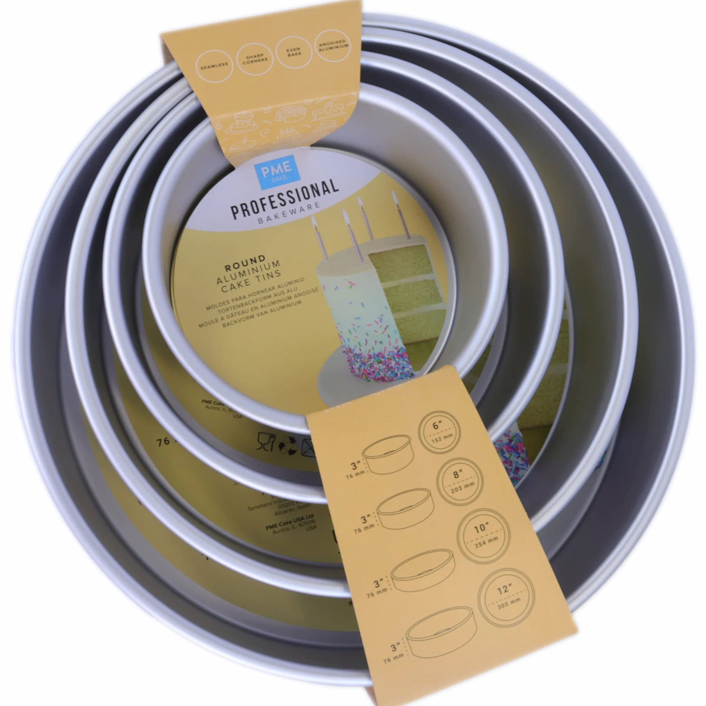 PME - Moules à Gâteaux Ronds 15, 20, 25, 30 cm x 7,5 cm de Profondeur, Lot de 4, Plata