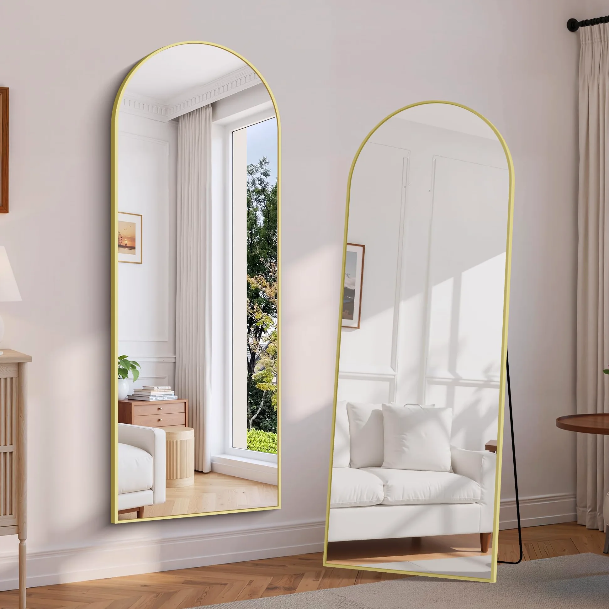 WOLIBEER Miroir sur Pied 179 x 65 cm, Grand Miroir Arqué en Pleine Longueur avec Cadre en Aluminium Doré, Miroir Mural sur Pied pour Salle de Bain, Chambre à Coucher, Entrée, Couloir, Vanité