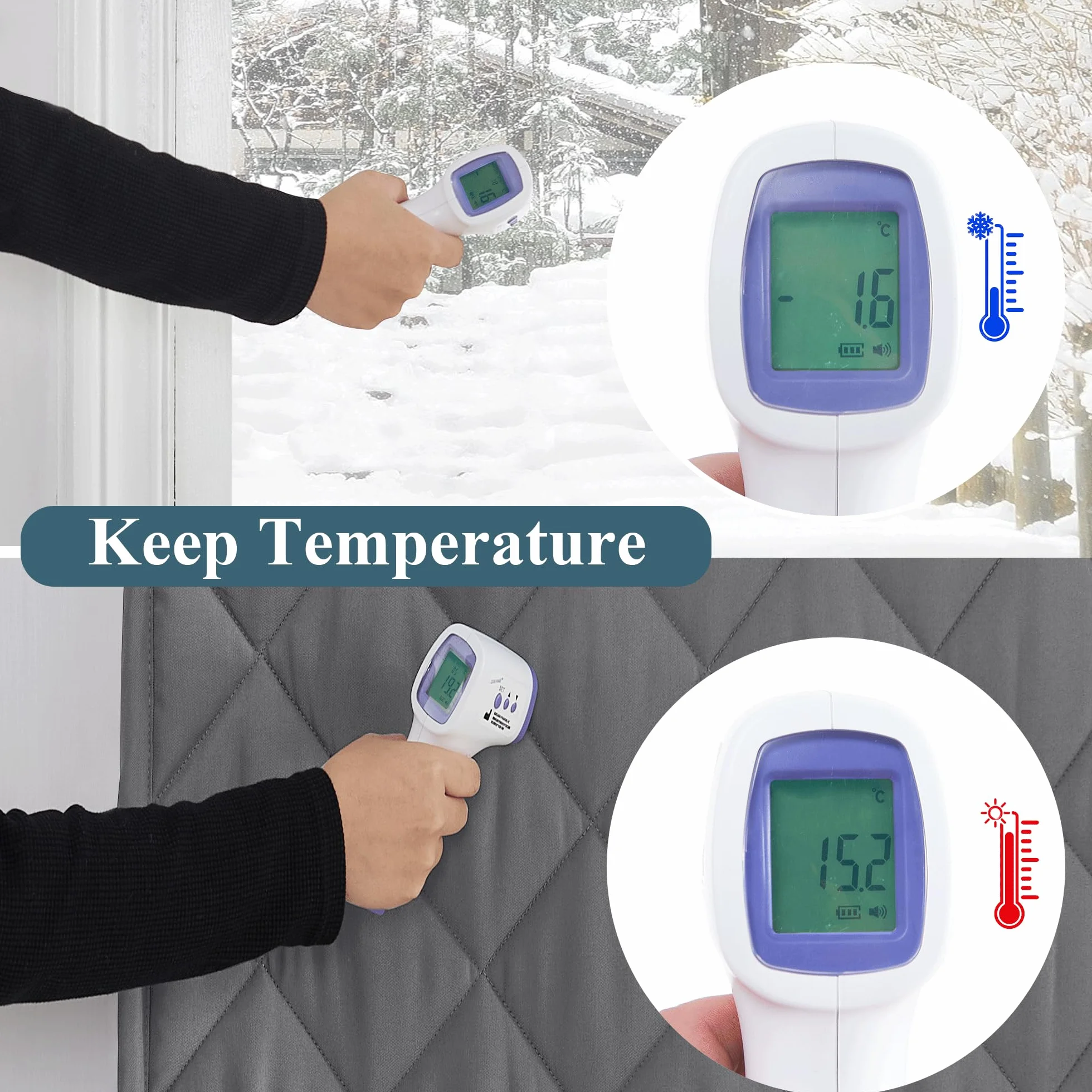 PONY DANCE Rideau Thermique Isolant Anti Froid, Couverture de Porte Insonorisée Imperméable Coupe-Vent pour Maison Chambre, Protection Épaisse Contre Le Froid, 1 PC, Gris, 90x200cm
