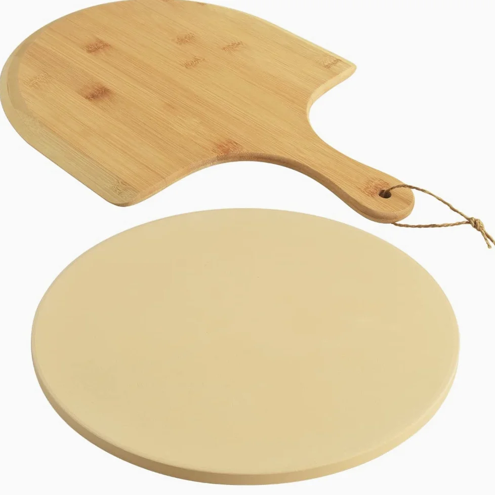 homEdge Ensemble de Pierre à Pizza, Pierre de Cuisson en Cordiérite Ronde Robuste pour Pain, Pizza, Pierre de Cuisson avec Pelle à Pizza pour Four et Grill-33cm (Diamètre)