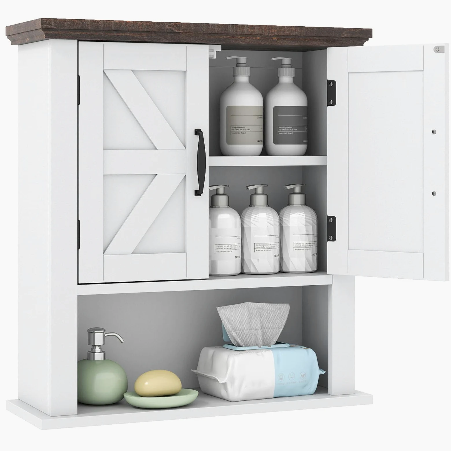COSTWAY Armoire Murale Salle de Bain, Meuble WC Suspendu avec 2 Portes, Étagère Réglable, Compartiment Ouvert, Style Ferme, Placard de Rangement pour Toilette, Salon, 55 x 19 x 60 cm (Blanc)