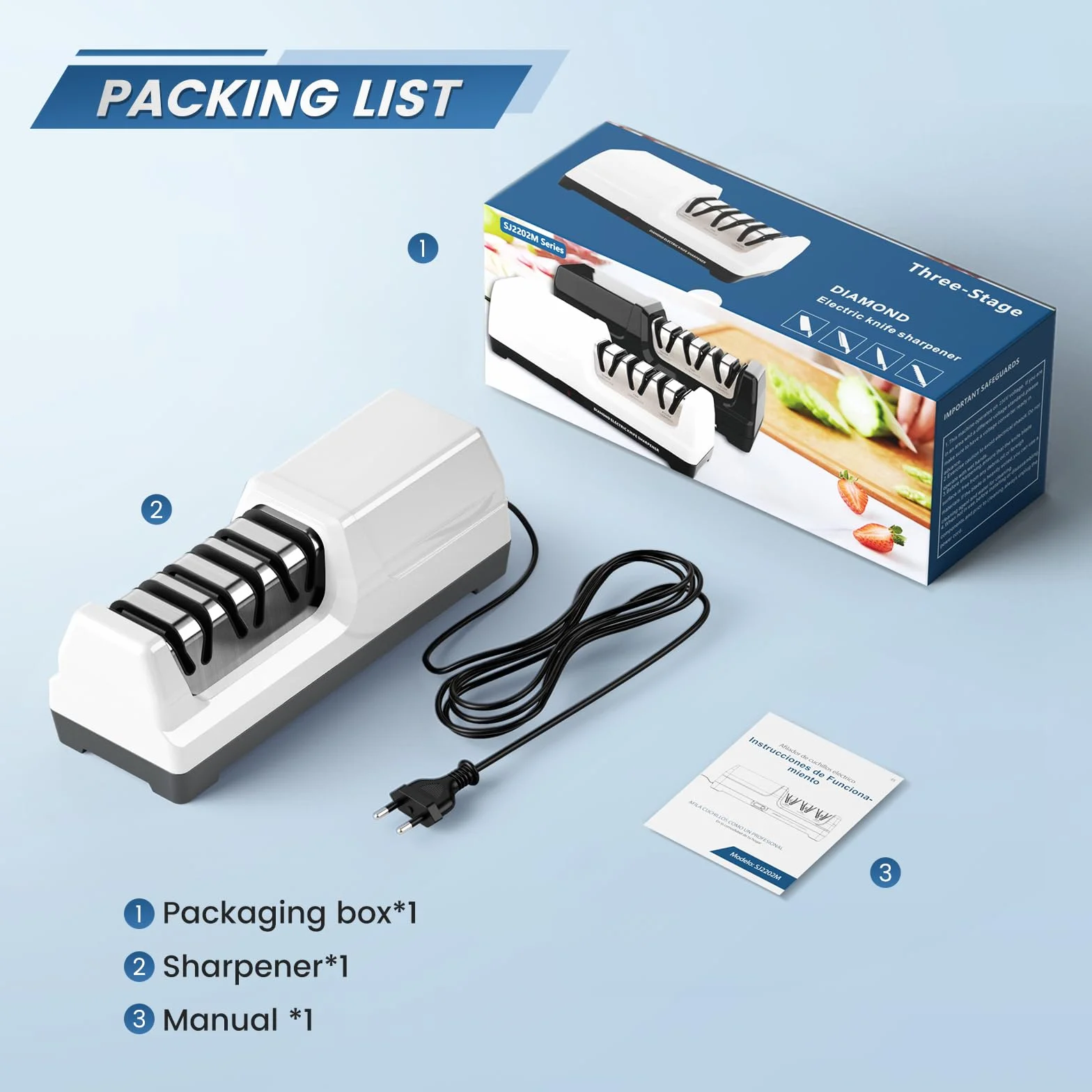 Aiguiseur de Couteaux électrique Professionnel à 3 Niveaux, Disques Diamantés, Protection Contre la Surchauffe, Moteur Silencieux, Affûtage Rapide pour Couteaux de Cuisine