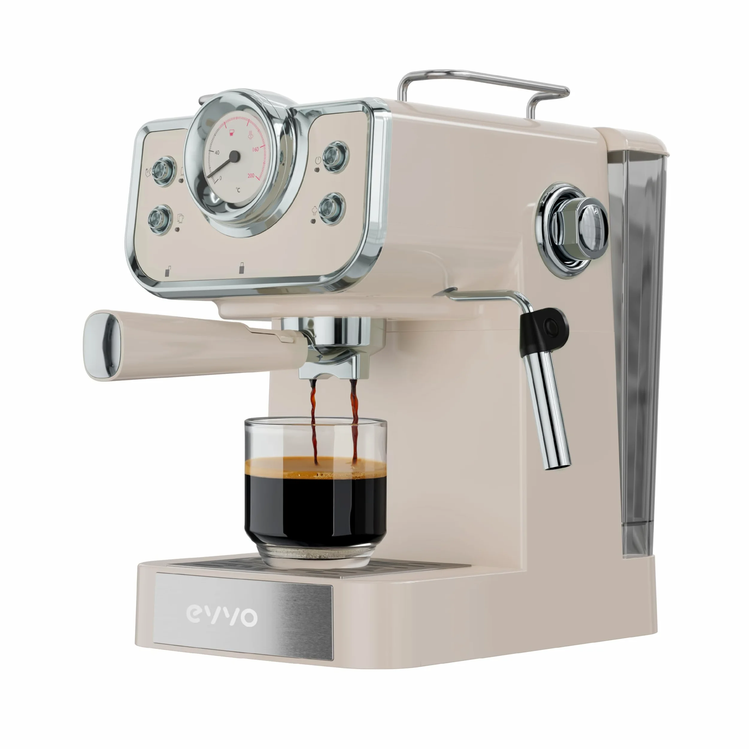 EVVO Cafetière expresso intense rétro beige - Cafetière expresso, 15 bars, 950 W, acier inoxydable, bras double, thermoblock, préchauffage rapide, 1,5 l, vaporisateur, porte-filtres