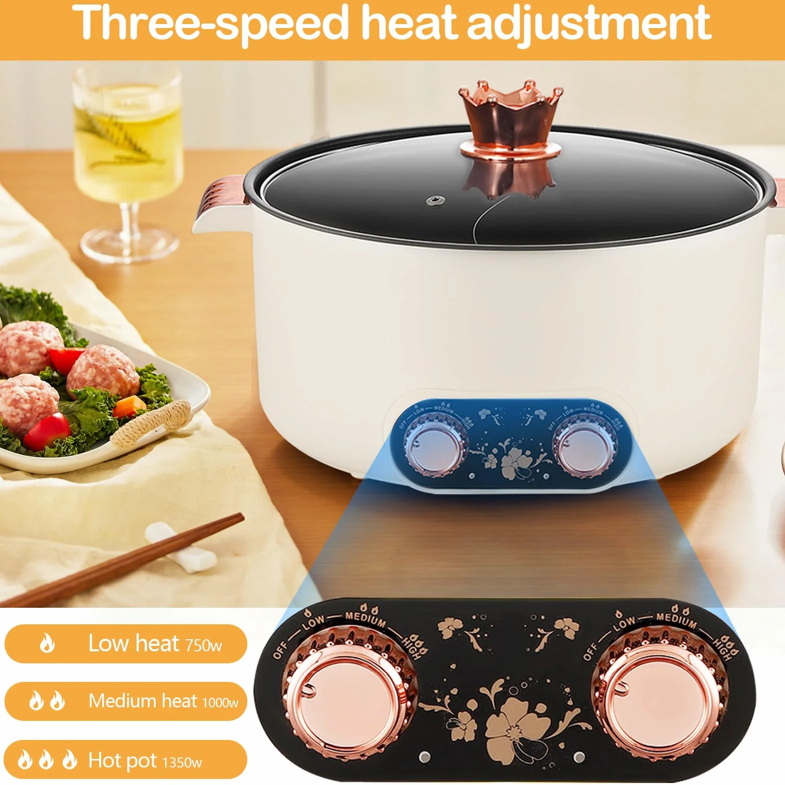 Appareil a Fondue, Fondue Chinoise 5 L à avec Compartiments Rechaud Electrique Pot 1 350 W avec 3 Réglages de Puissance pour Cuire des Fondues Préparer des Soupes Faire Bouillir des Nouilles