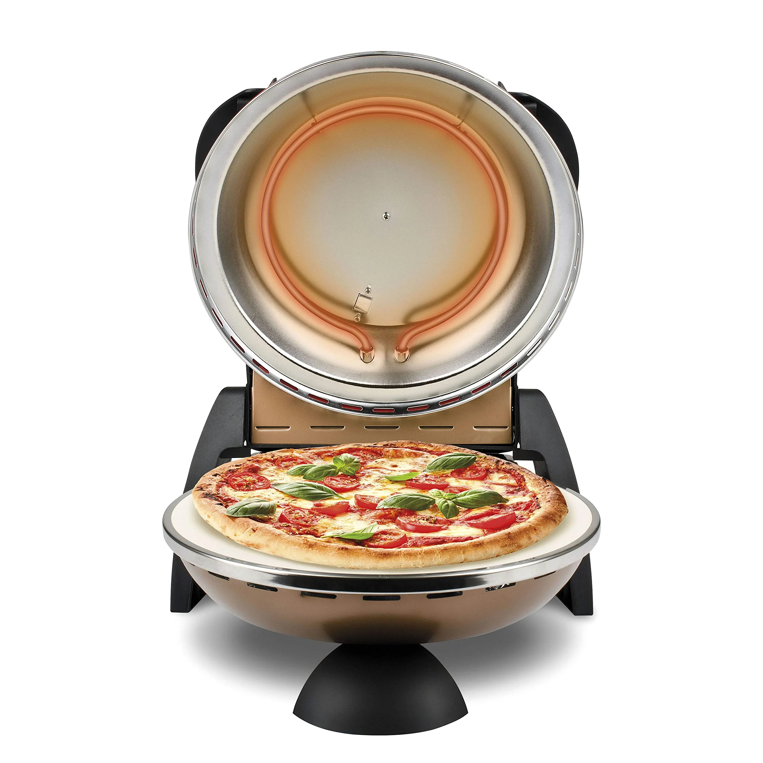 G3 Ferrari G10006 Pizza Exprimer Plaisir, Four Pizza, 1200 W, 400°C, Pierre Réfractaire (diamètre 31 cm), Minuteur 5', Livre de Recettes inclus, Cuivre