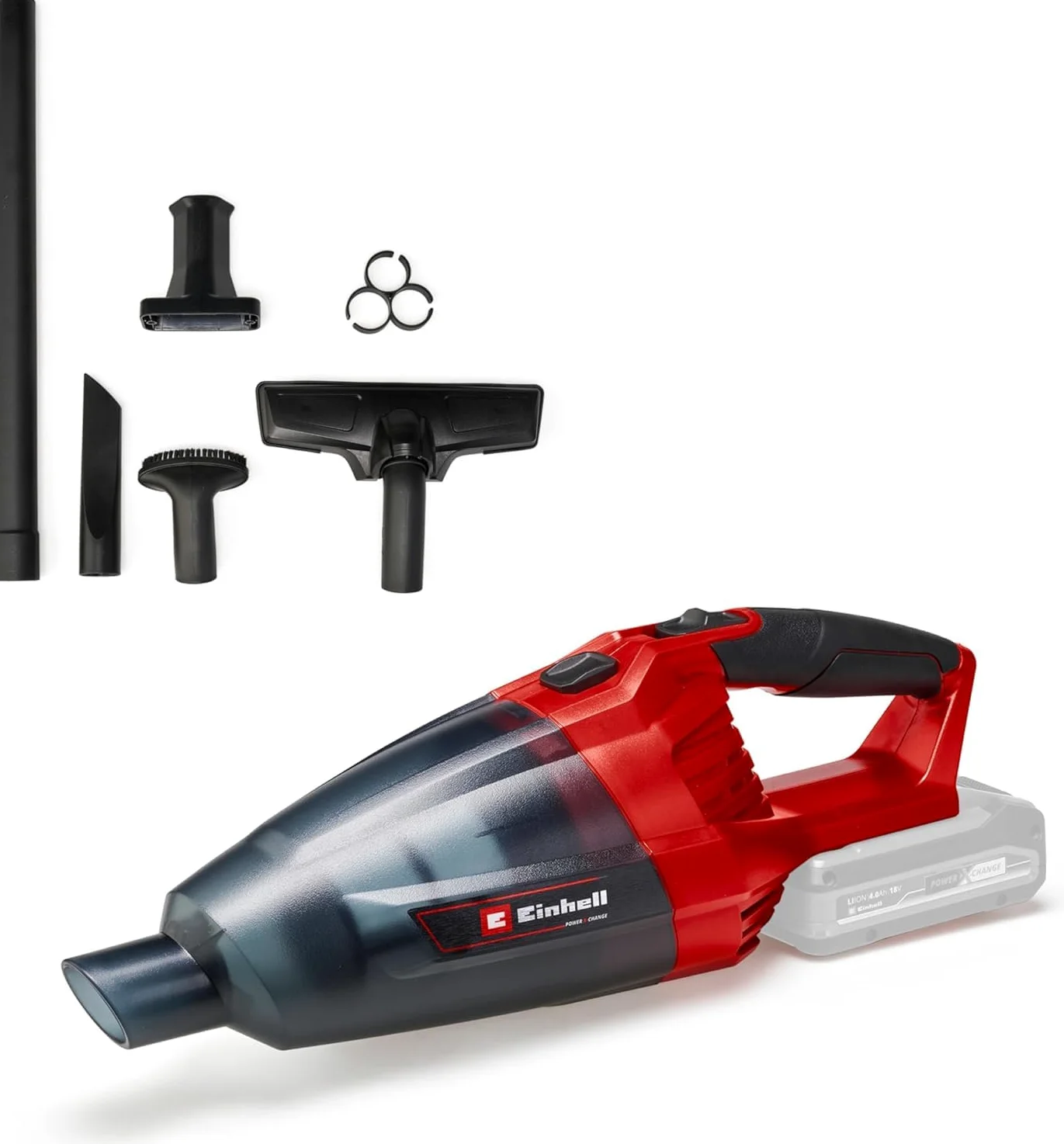 Einhell Aspirateur à Main sans Fil Te-VC 18 Li Solo -Power X-Change (18V, Livré avec Accessoires (Buse, buse à rainures...), Bac à poussiere 540ml) Livré sans Batterie ni Chargeur