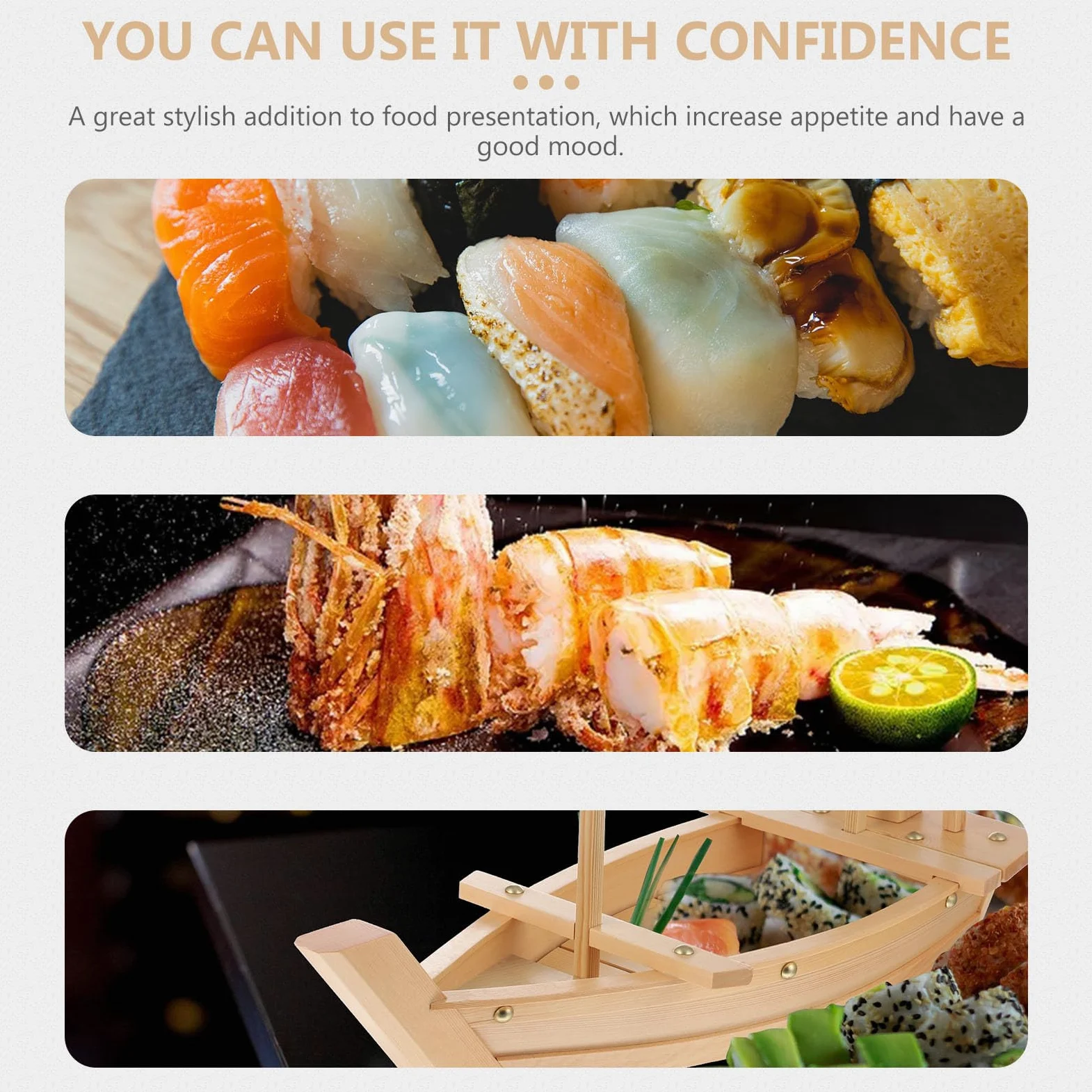Veemoon Plateau de Sushis de Bateau en Bois, pour Sashimi | Plateau de Présentation Lisse, Facile à Nettoyer, Style Japonerie, pour Restaurants et Fêtes Spéciales