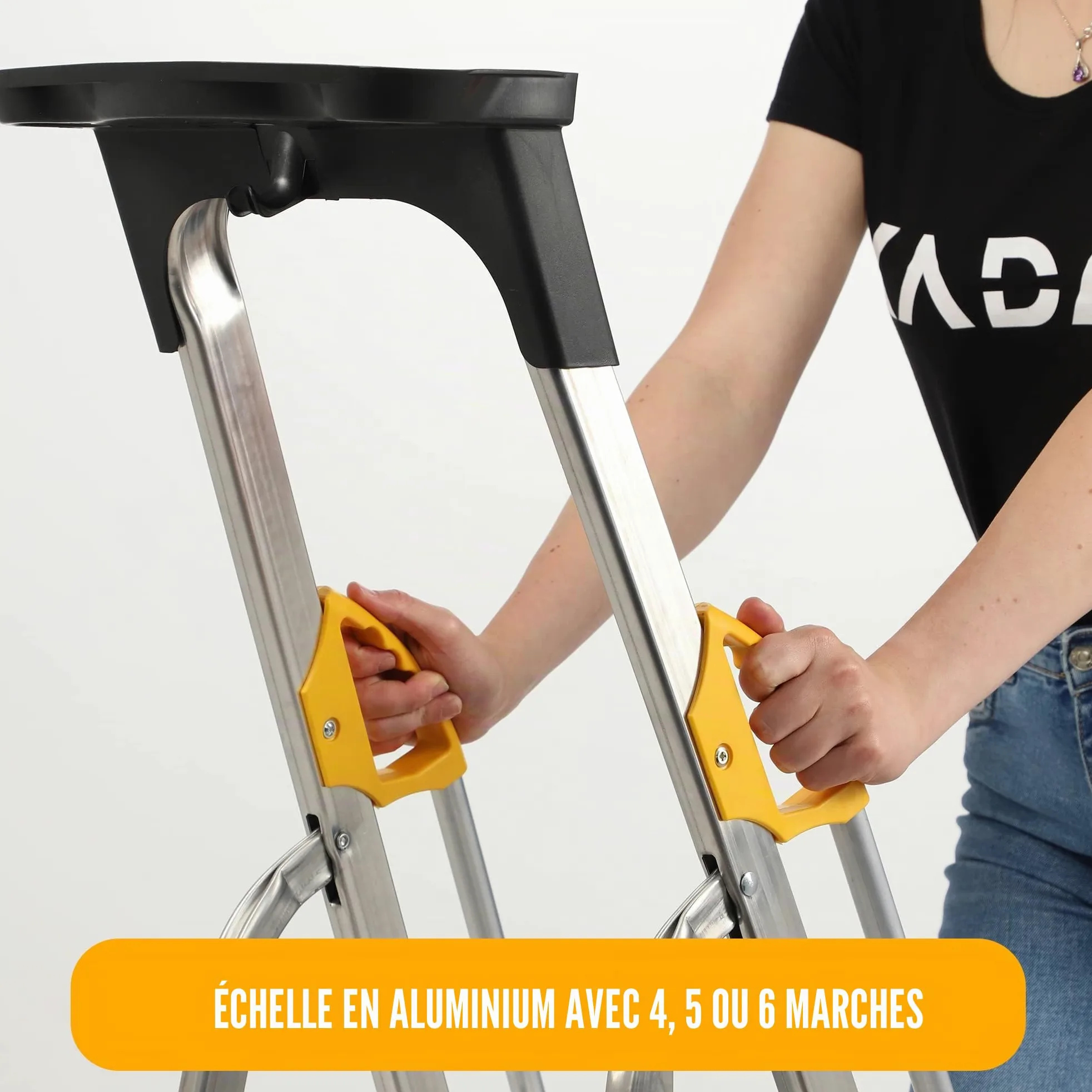 KADAX Échelle en Aluminium avec Une Capacité de Charge de 150 kg, Escabeau avec Conception Robuste pour Travaux Domestiques et Professionnels (6 Marches)