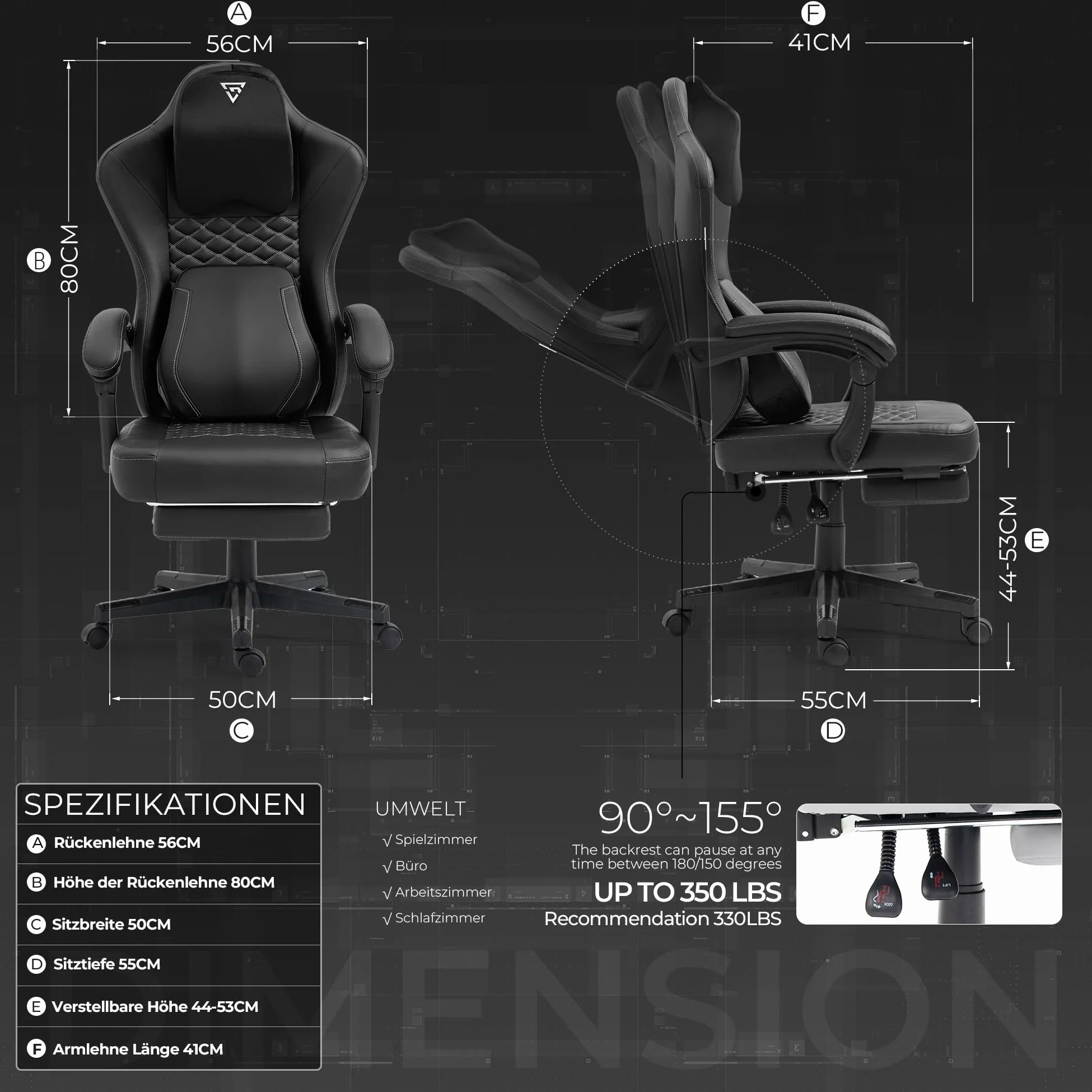 Vigosit Chaise de Gaming Ergonomique avec Soutien Lombaire Chauffant, Coussin à Ressorts ensachés et Repose-Pieds - Noir
