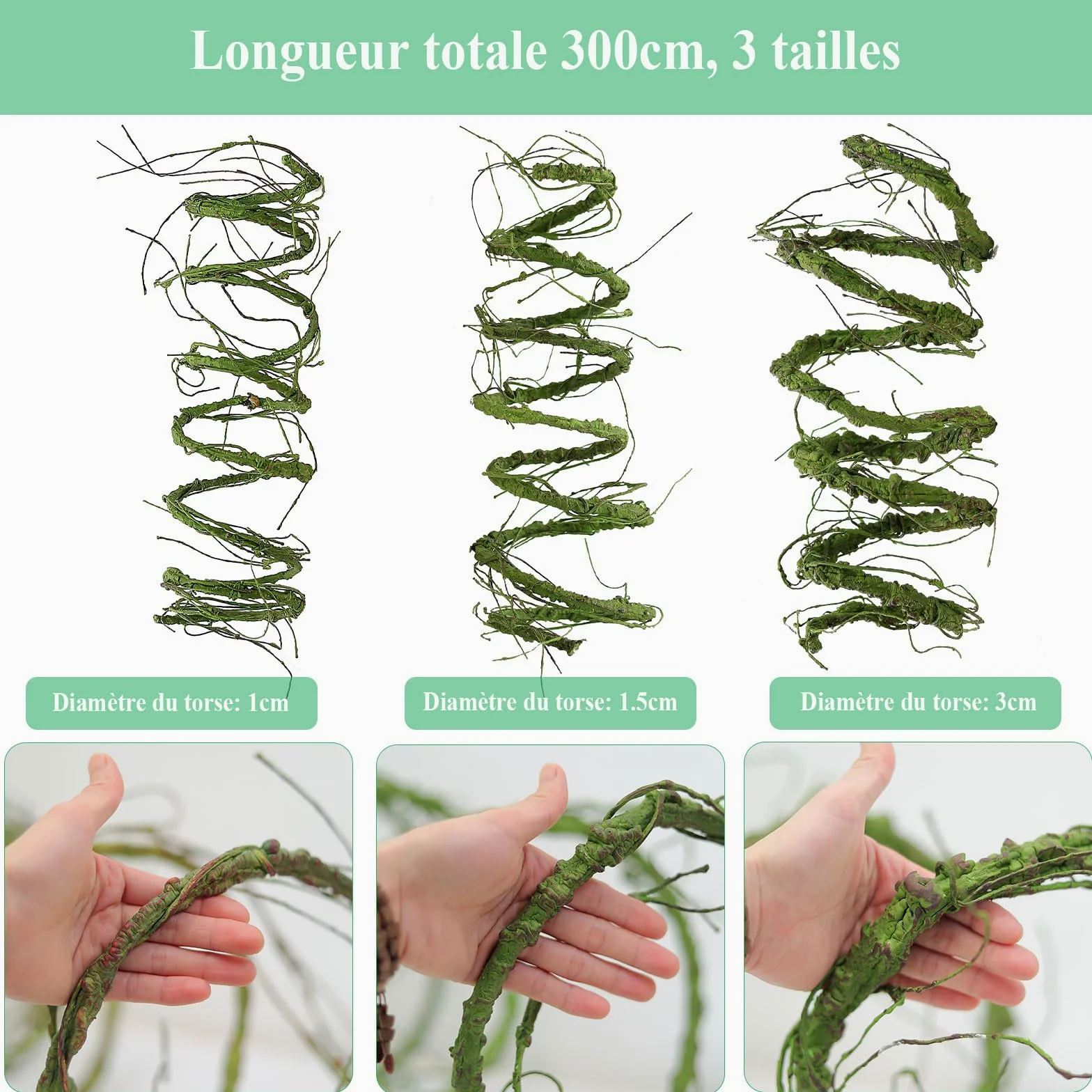 3m Guirlande d'osier Artificielle Flexible imitant Un Tronc d'arbre, ornée de Fleurs de Cerisier et de Vigne. Idéale pour décoration Murale, Porte d'entrée ou Terrarium pour Reptiles. (Vert)