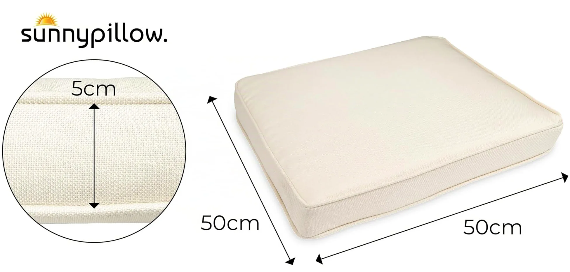 sunnypillow - Lot de 4 Coussins de Chaise - imperméables résistants aux UV - 50 x 50 x 5 cm - Coussin d'assise pour bancs - Coussin de siège pour la Maison et Le Jardin - Intérieur/Extérieur - Ecru