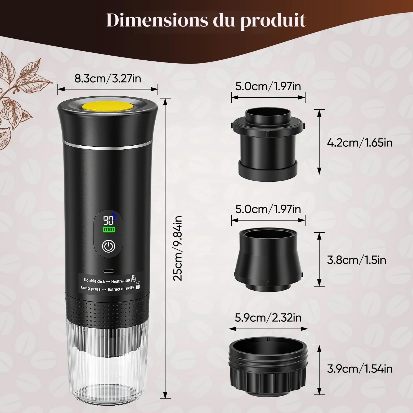 Machine à expresso portable, machine à café électrique 3 en 1, machine à café de camping, mini auto-chauffante compatible avec le café moulu et les capsules de café