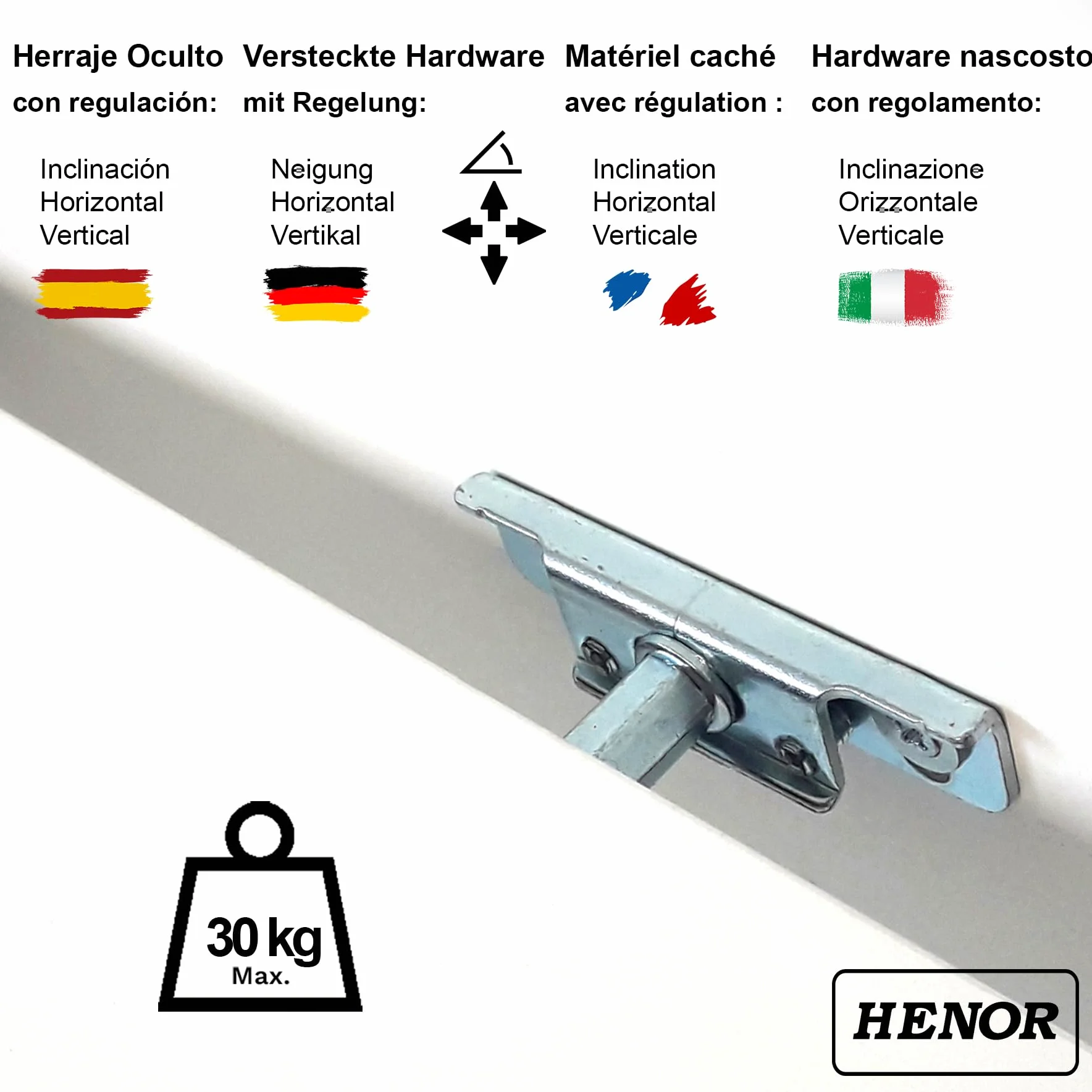 Henor étagère Murale en Bois 120 x 15 x 2.5 cm – Tablette Flottante réglable horizontalement, verticalement et en Inclinaison – Jusqu’à 30 kg – Blanc