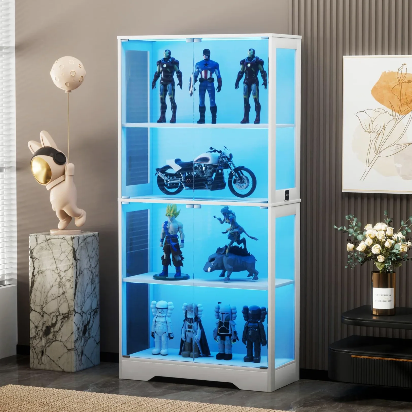 Vitrine en Verre,Vitrine pour Collection avec Lumières LED,Bibliotheque,Buffet Salon,Placard Rangement,Meubles de Rangement,80x35x165cm (Blanc)