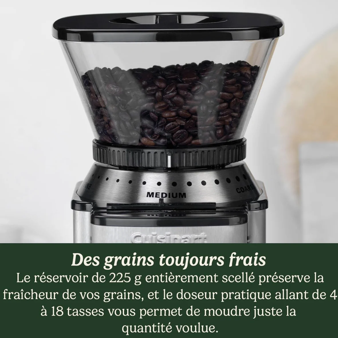 CUISINART Moulin à café pour la maison | 4-18 tasses | 18 réglages de mouture | Différentes intensités d'infusion - espresso, infusion à froid, latte, cappuccino | lavable au lave-vais