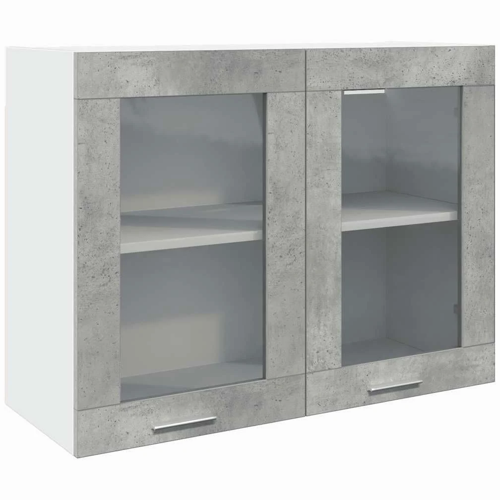 vidaXL Armoire Murale en Verre Lyon, Gris Béton, 80x31x60 cm, Bois d’ingénierie & Verre, Meuble Suspendu, Armoire pour Salle de Bain & Cuisine, Organisateur Maison