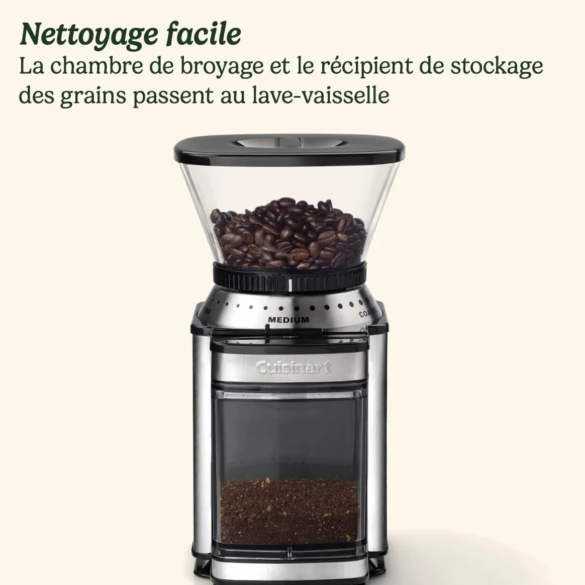 CUISINART Moulin à café pour la maison | 4-18 tasses | 18 réglages de mouture | Différentes intensités d'infusion - espresso, infusion à froid, latte, cappuccino | lavable au lave-vais