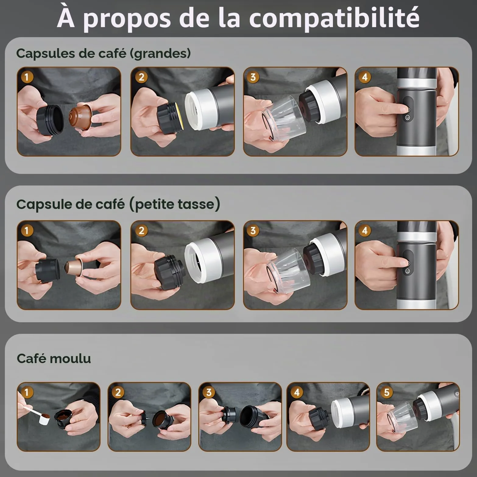 Machine à Café Portative pour Voiture,Cafetière de Voyage avec Chauffage Électrique USB-C,Compatible avec Capsules NS et Café Moulu,80ml Mini Cafetière pour Camping,Bureau et Randonnée