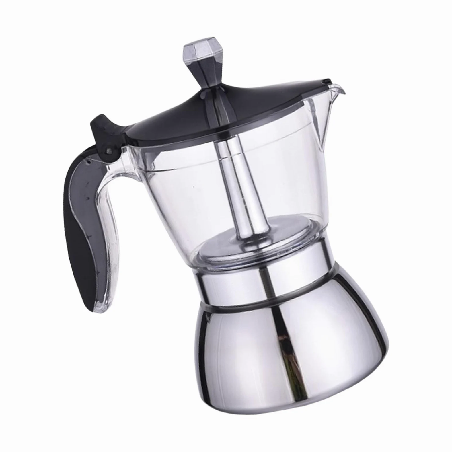 Cafetière italienne en acier inoxydable avec couvercle transparent pour faciliter l'infusion du café, capacité de 4/6 tasses, idéale pour la maison ou les petites réunions