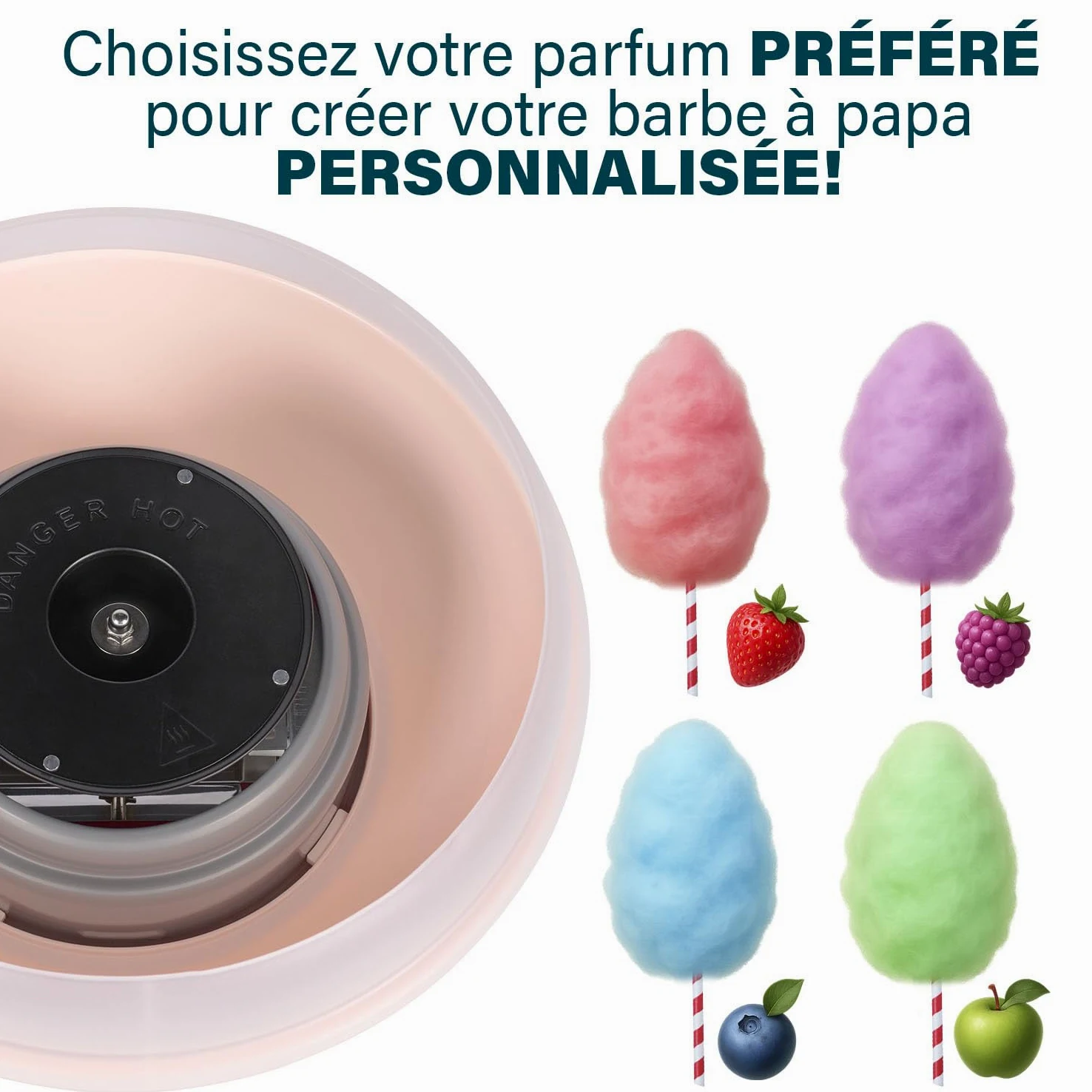 Princess Machine à Barbe à Papa, 500W, Design Compact, Pièces Lavables au Lave-Vaisselle, Inclus Bâtonnets et Cuillère, Sans BPA, Pieds Antidérapants, Facile à Utiliser, 292990