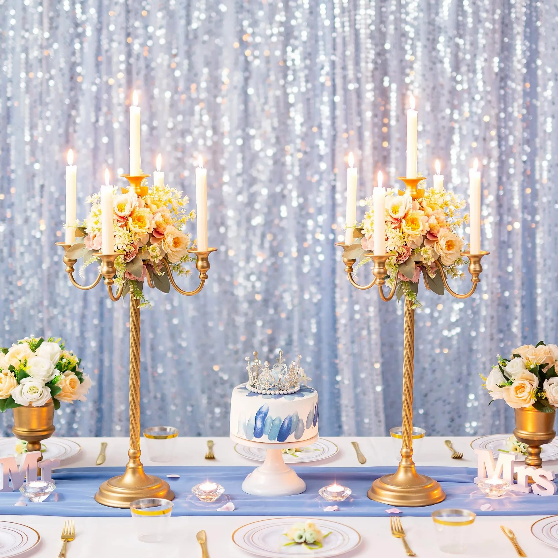 Lot de 2 chandeliers de mariage à 5 branches en métal doré à 5 branches en spirale pour Noël, centres de table, événements, cérémonie, réception